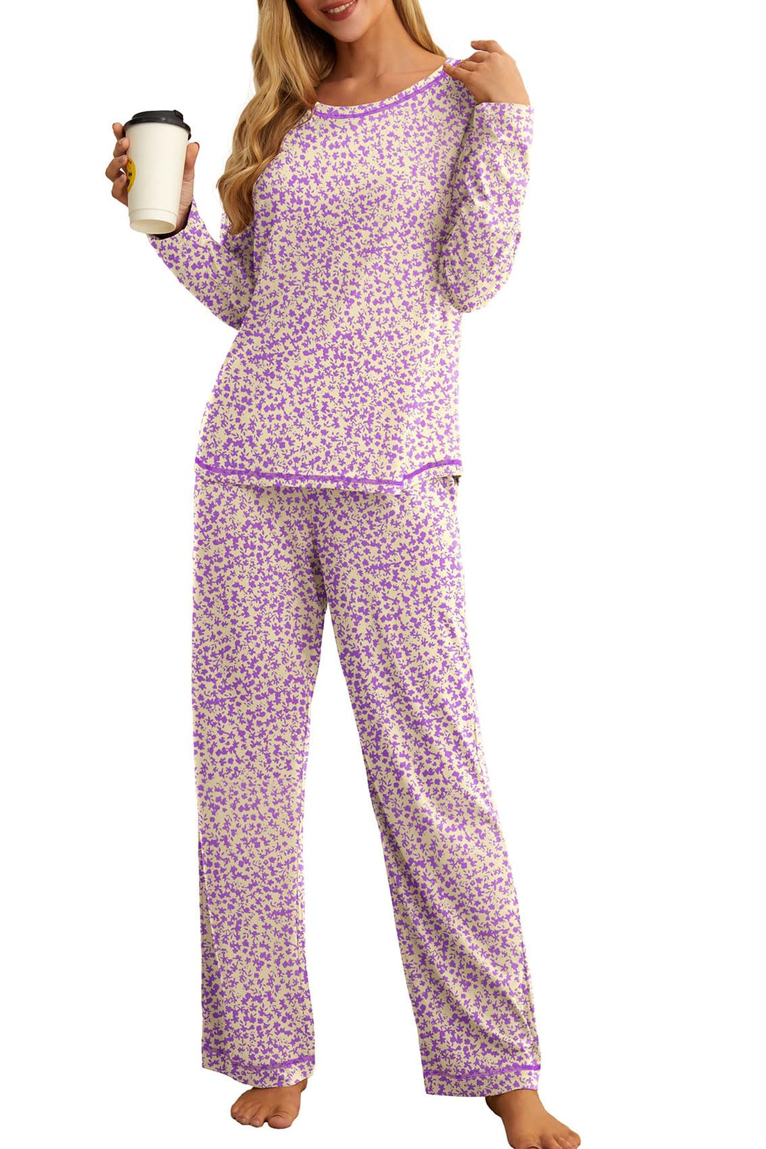 PrinStory Women's Pajama Set 2026 Lounge Sets Long Sleeve Sleepwear Soft 2 Piece Pjs with Pockets