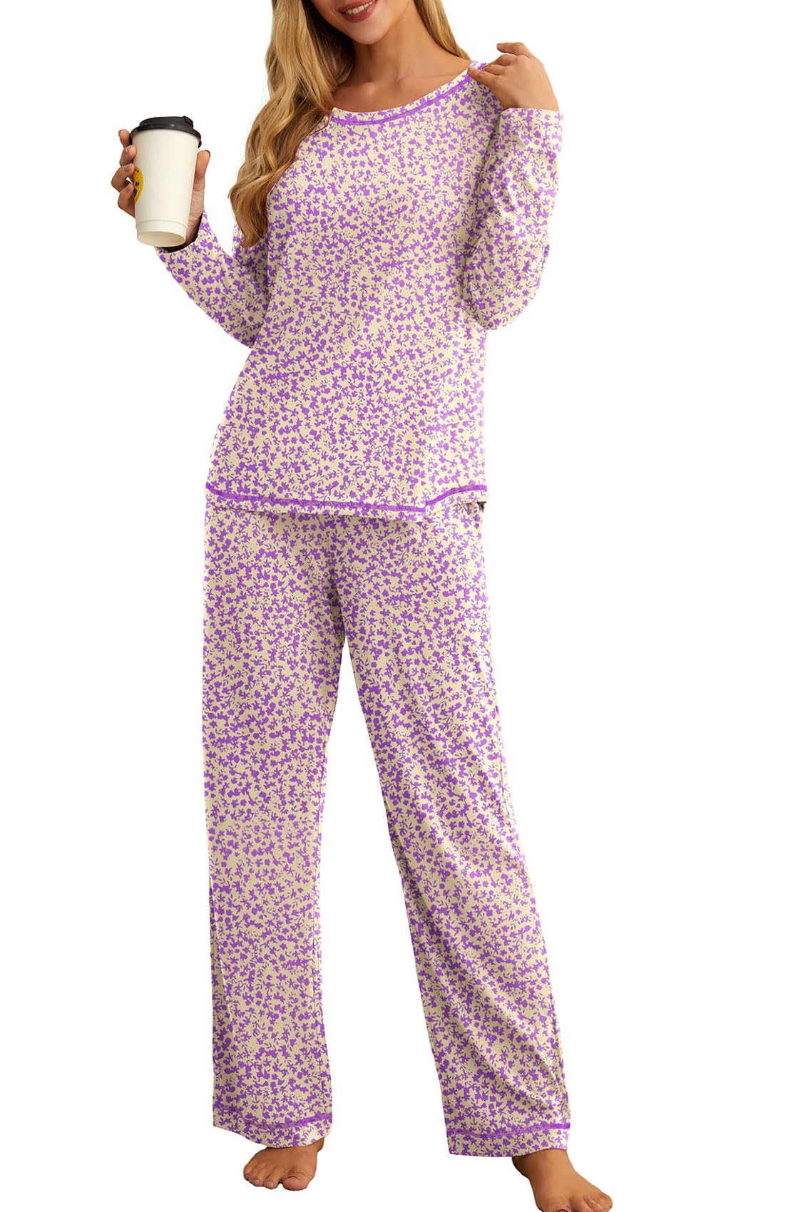 PrinStory Women's Pajama Set 2026 Lounge Sets Long Sleeve Sleepwear Soft 2 Piece Pjs with Pockets