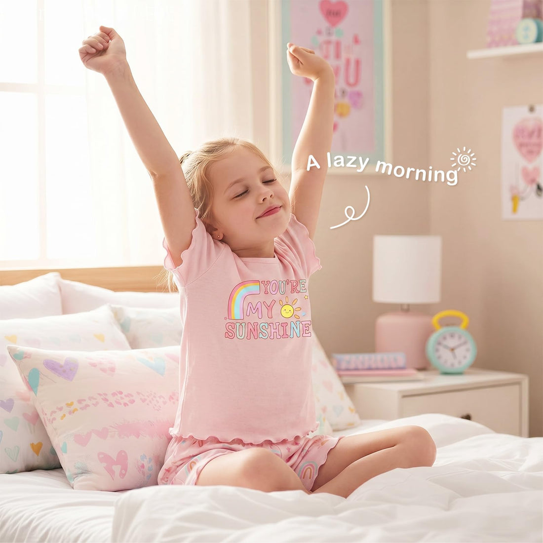 Play Tailor Girls Pajamas for Toddler Ruffled Kids Pajamas Set Short Sleeves Summer Pjs Sleepwear for Girl