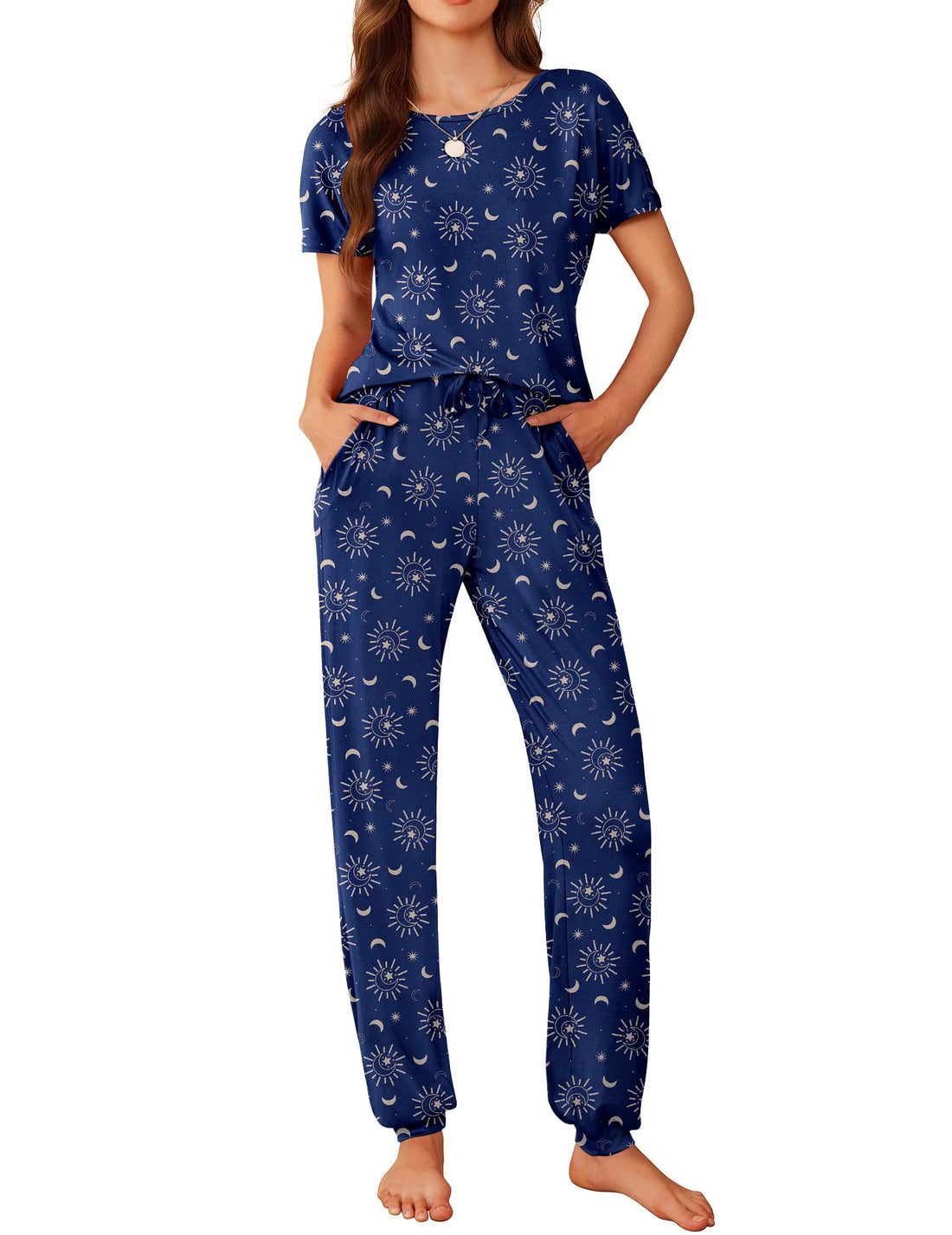 Ekouaer Womens Pajama Sets Short Sleeve Lounge Sets for Women Printed Jogger Pajama Set 2 Piece Pj Sets With Pockets S-XXL WEBE CLOTHING