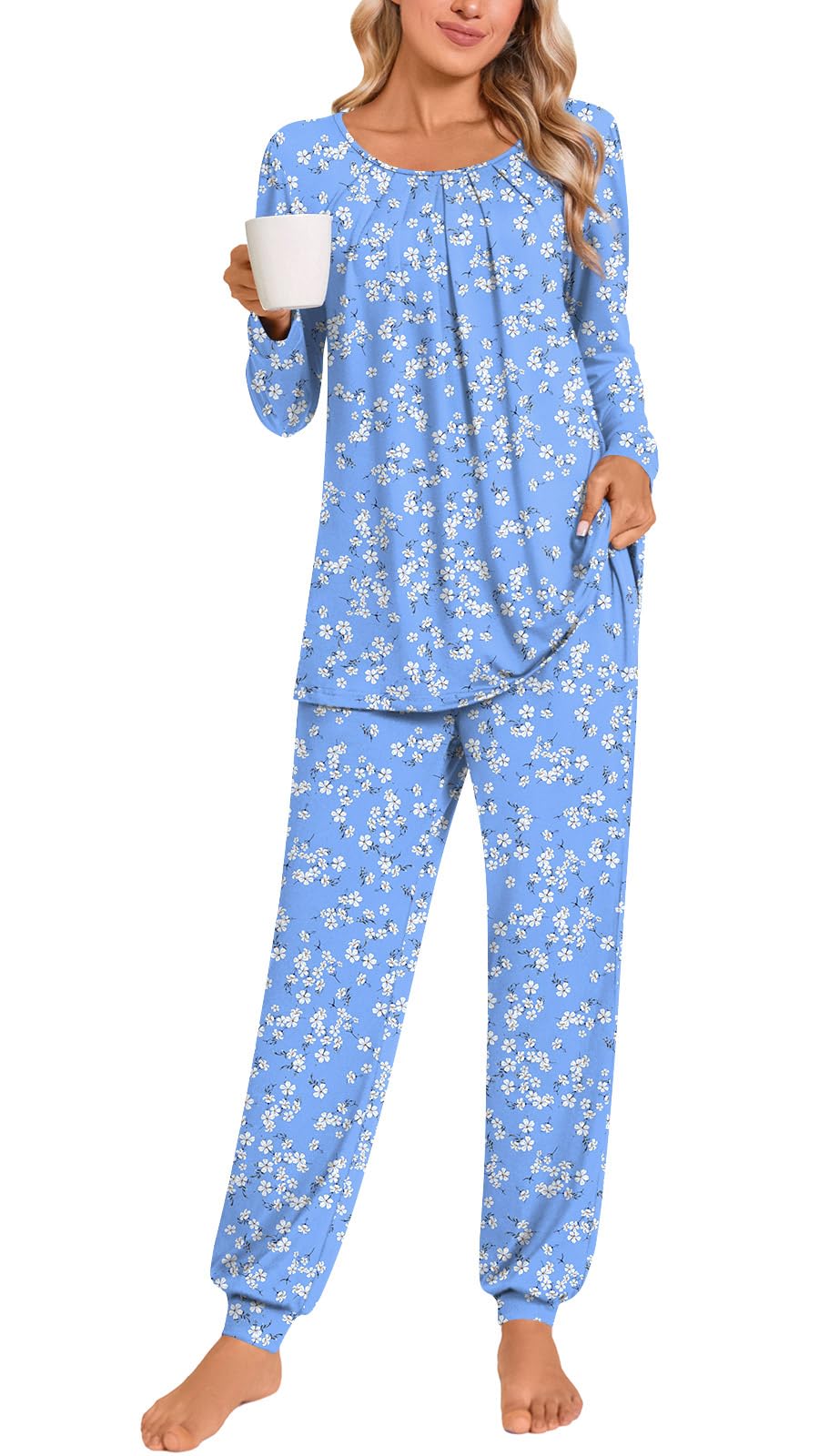 Anymeet Womens Pajama Sets Fall Winter Long Sleeve 2 Piece Sleepwear Soft Lounge Outfits with Pockets
