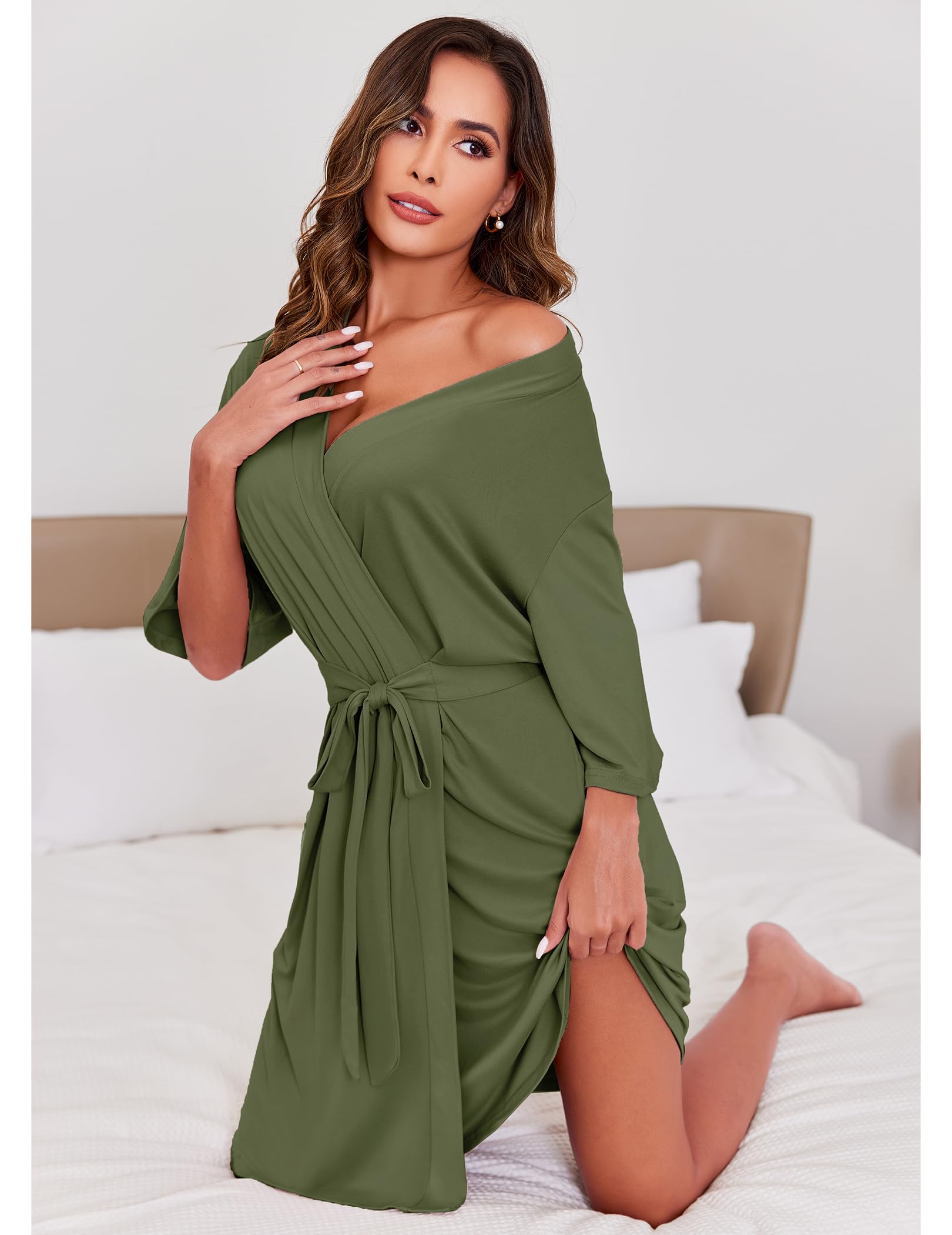 Ekouaer Short Robes for Women Lightweight Kimono Robes Knit Bathrobe Soft Sleepwear with Pockets S-XXL WEBE CLOTHING