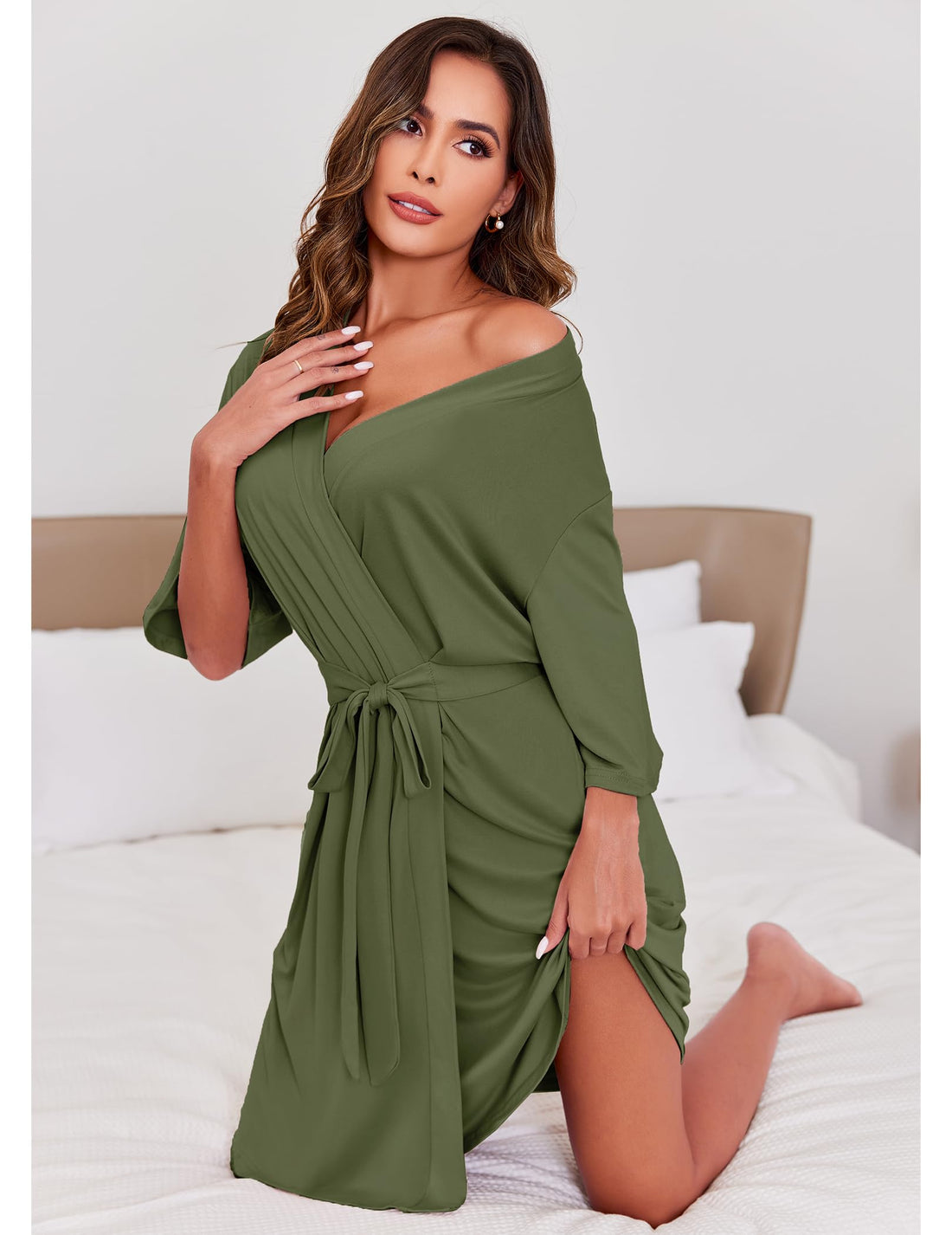 Ekouaer Short Robes for Women Lightweight Kimono Robes Knit Bathrobe Soft Sleepwear with Pockets S-XXL WEBE CLOTHING