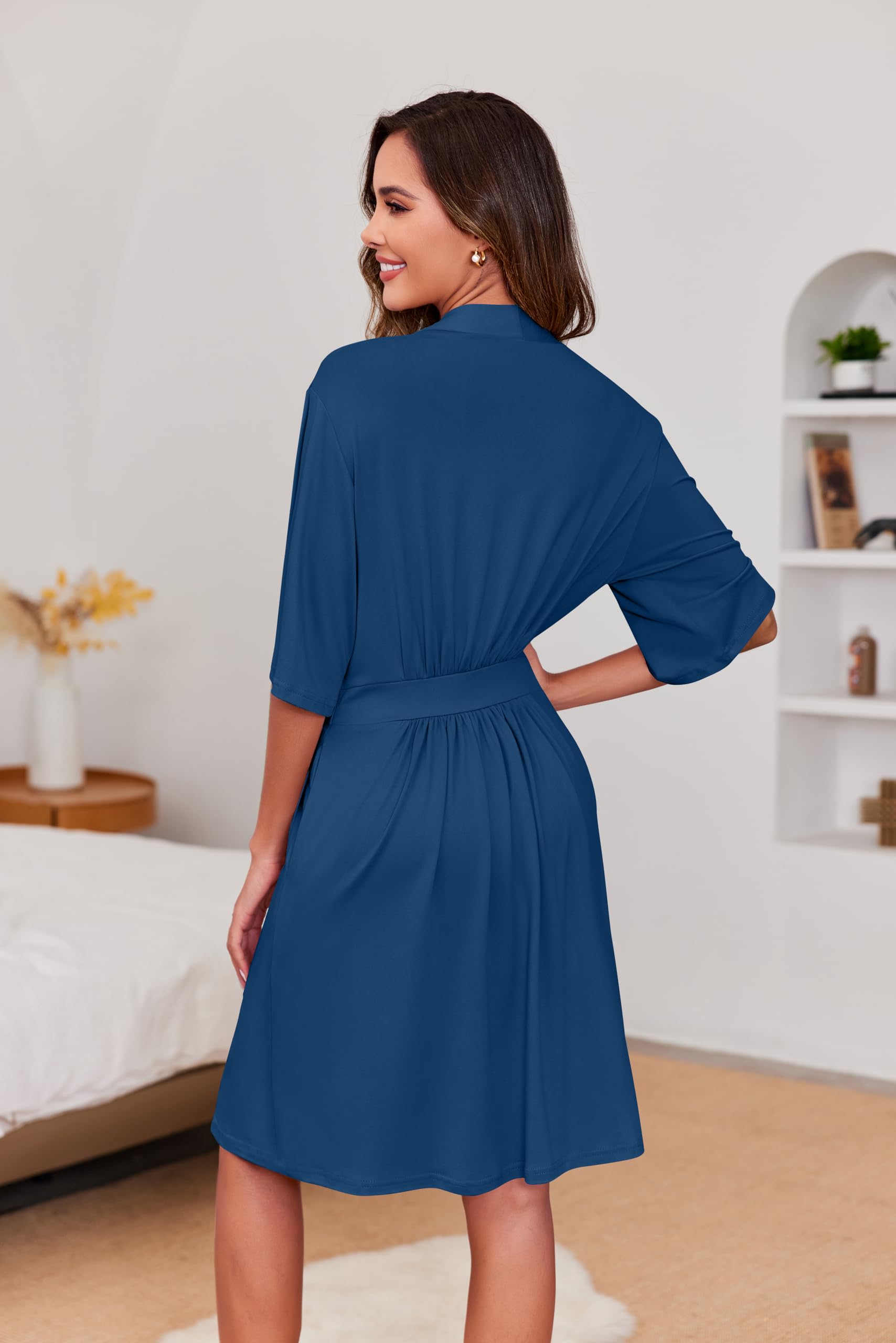 Ekouaer Short Robes for Women Lightweight Kimono Robes Knit Bathrobe Soft Sleepwear with Pockets S-XXL WEBE CLOTHING