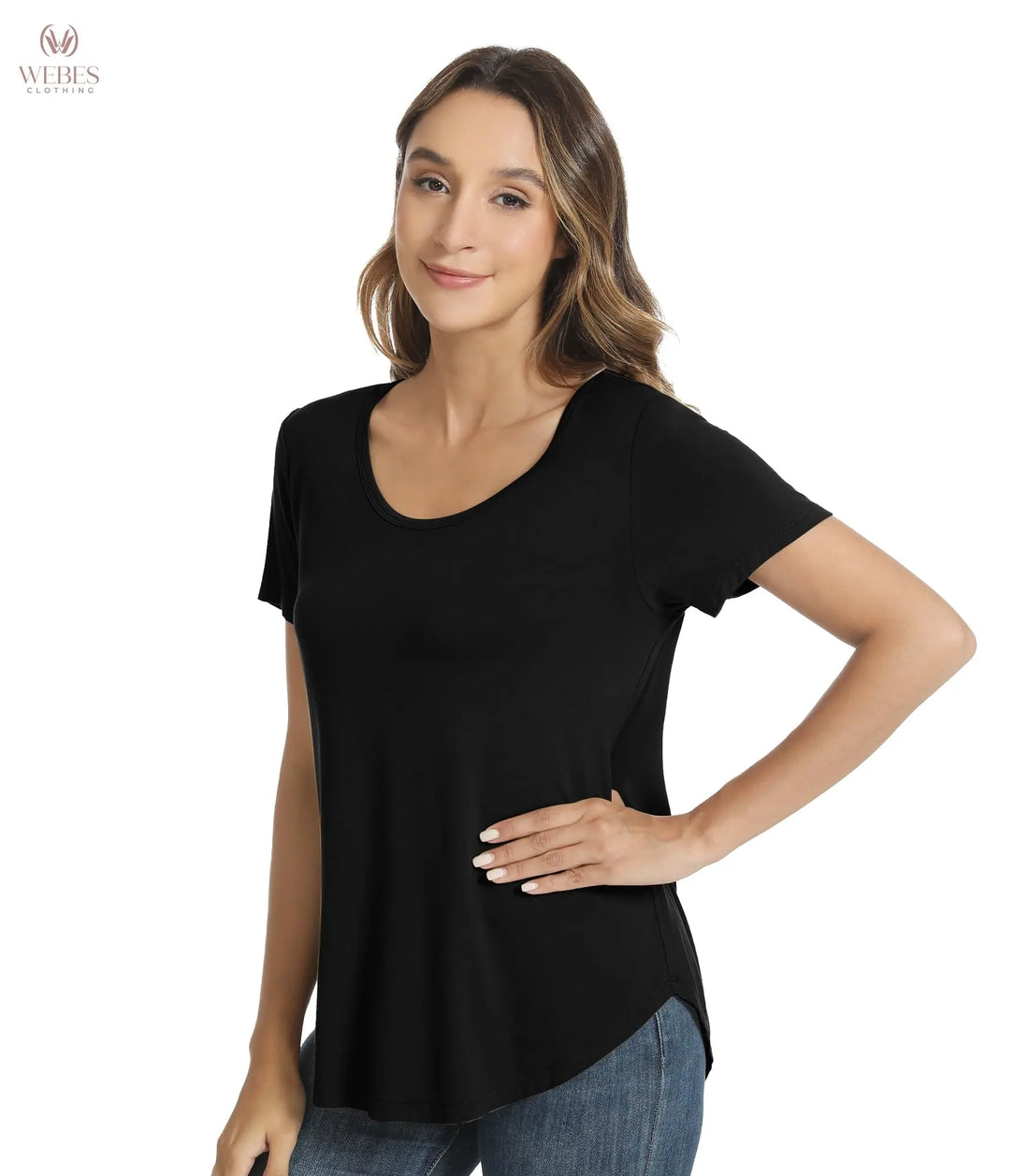 WiWi Women's Bamboo Viscose Scoop Neck Short Sleeve T Shirt Casual Summer Cooling Basic Tee Tops Soft Lounge Pajamas S-XXL