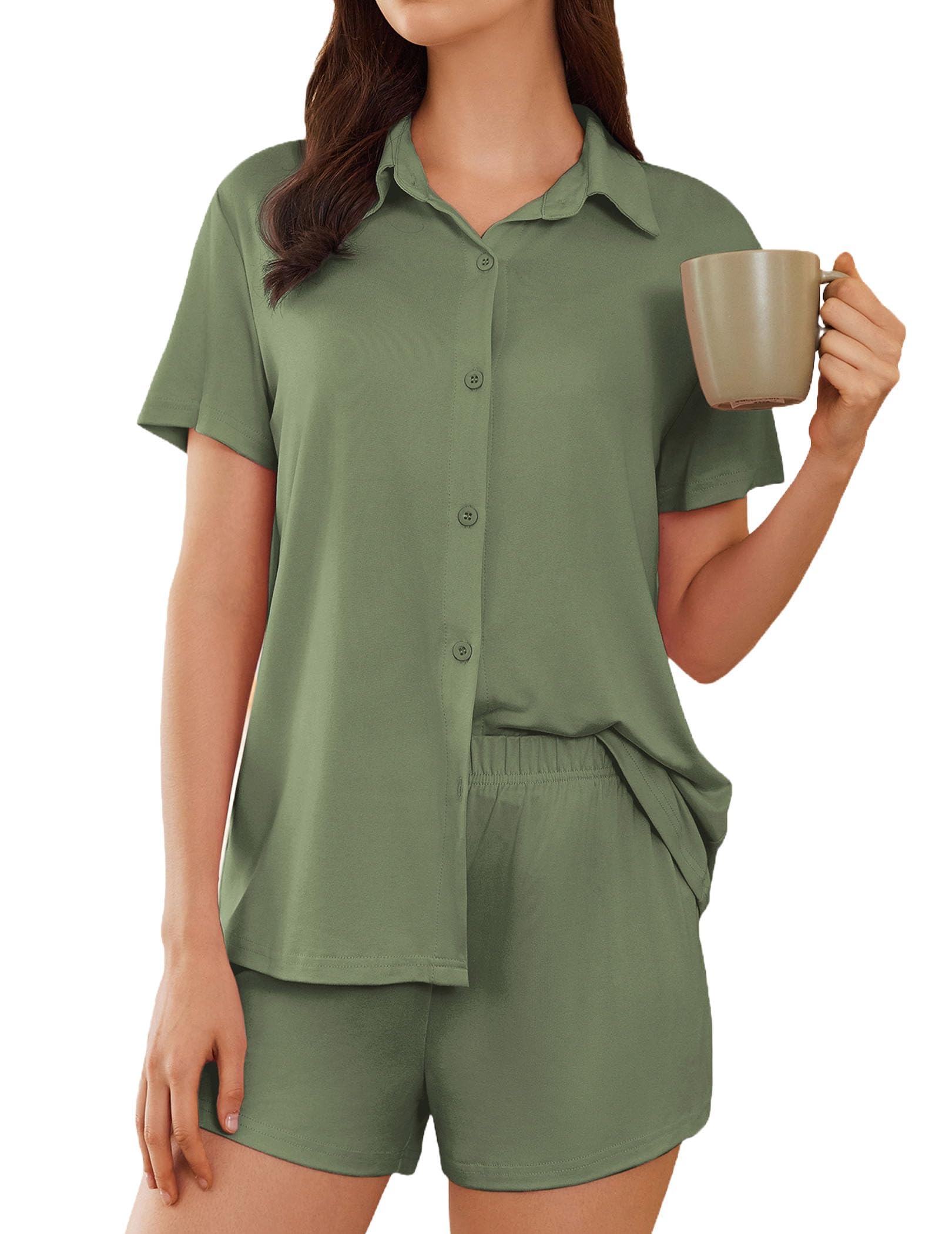 Ekouaer Pajama for Women Set Short Sleeve Button Down Pajamas Sets Soft Lounge Sets for Women Sleepwear PJS WEBE CLOTHING