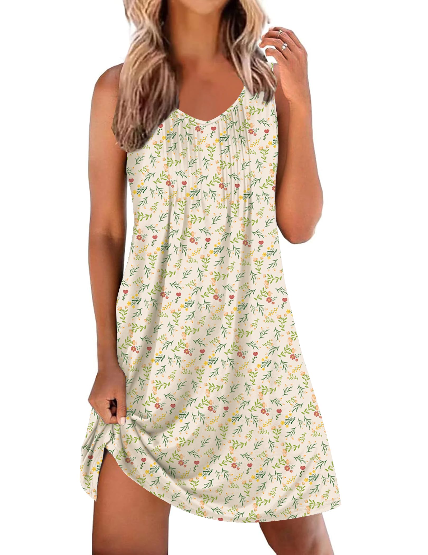 Ekouaer Nightgowns for Women Sleeveless Sleep Shirt Tank Night Gown V Neck Chemise Pleated Night Shirt Soft Sleep Dress