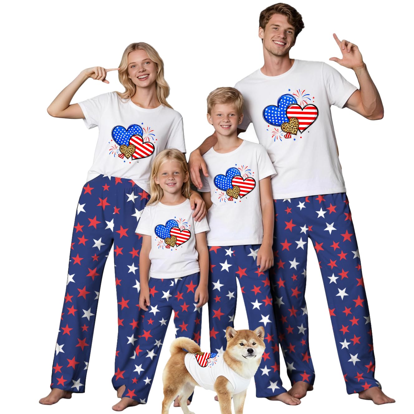 MI X TEE 250th Anniversary American Flag Matching Family Pajamas, 4th of July Shirts Pjs Set, Patriotic Sleepwear for Couples