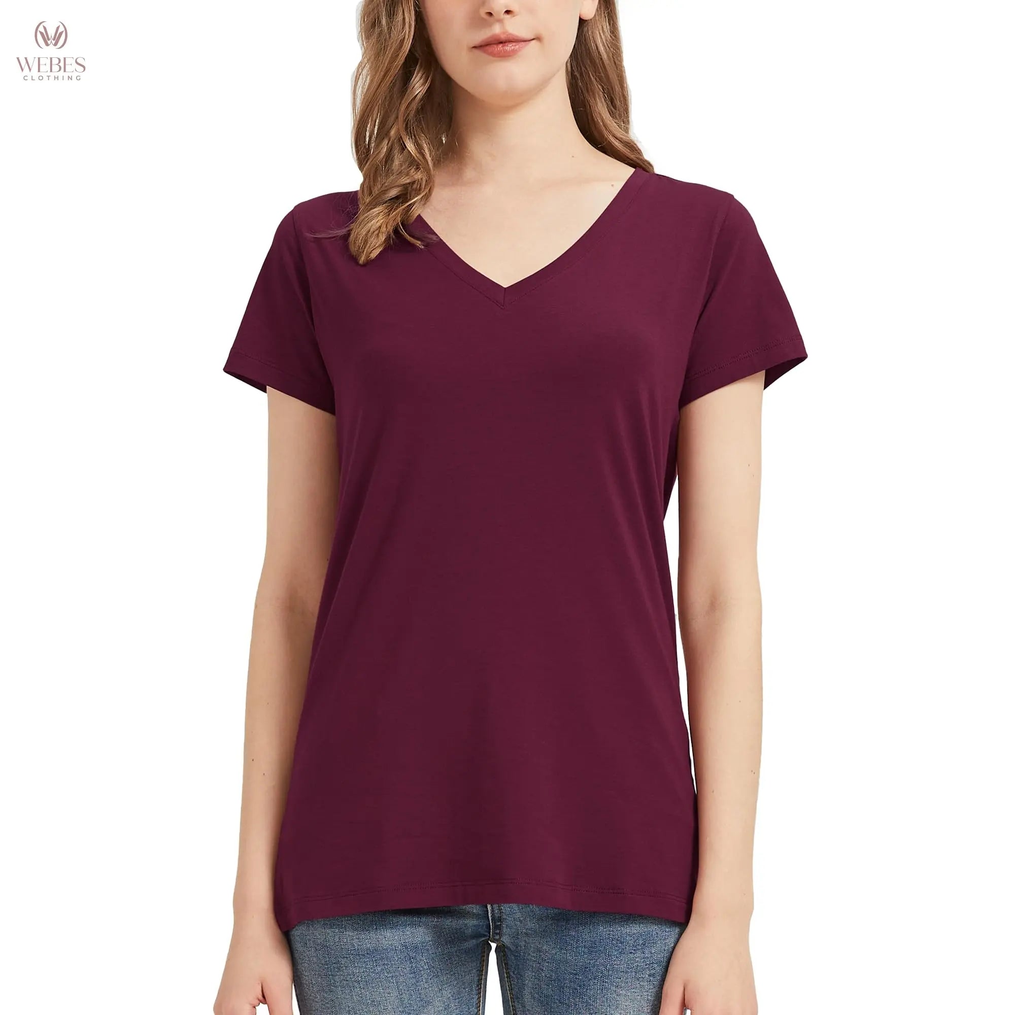 netdraw Women's Ultra-Soft Bamboo Viscose Cotton V-Neck Short Sleeve T-Shirt, Casual Summer Tops for Lounge Sleep Pajama