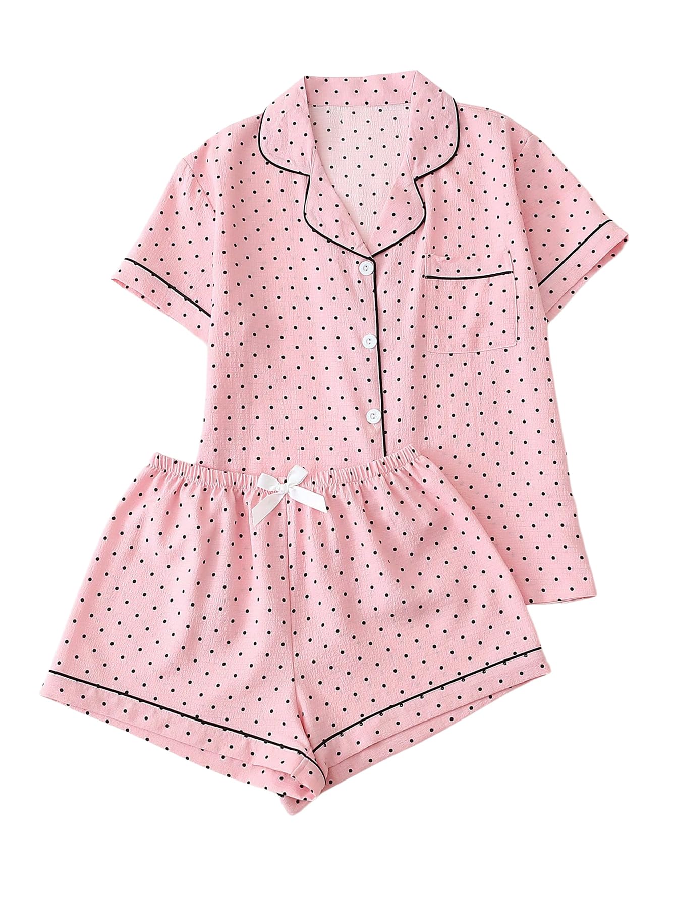 Verdusa Pajamas For Women Set 2 Piece Summer Pajama Sets Cute Pjs Lounge Matching Button Shirt with Shorts