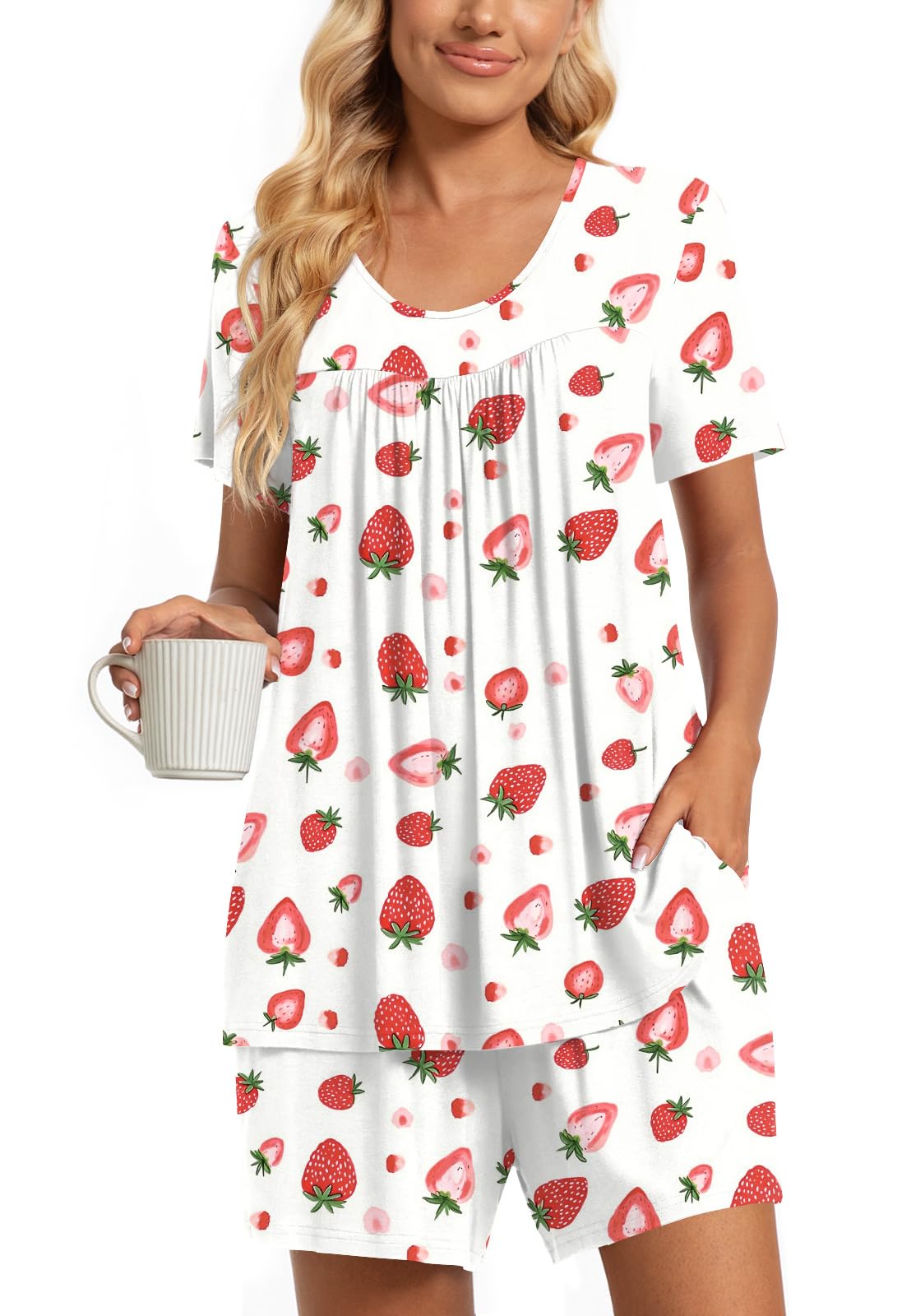 TAOHUADAO 2 Piece Women's Short Sleeve Pajama Sets, Lounge Sleepwear Ladies Pjs Sets with Pockets