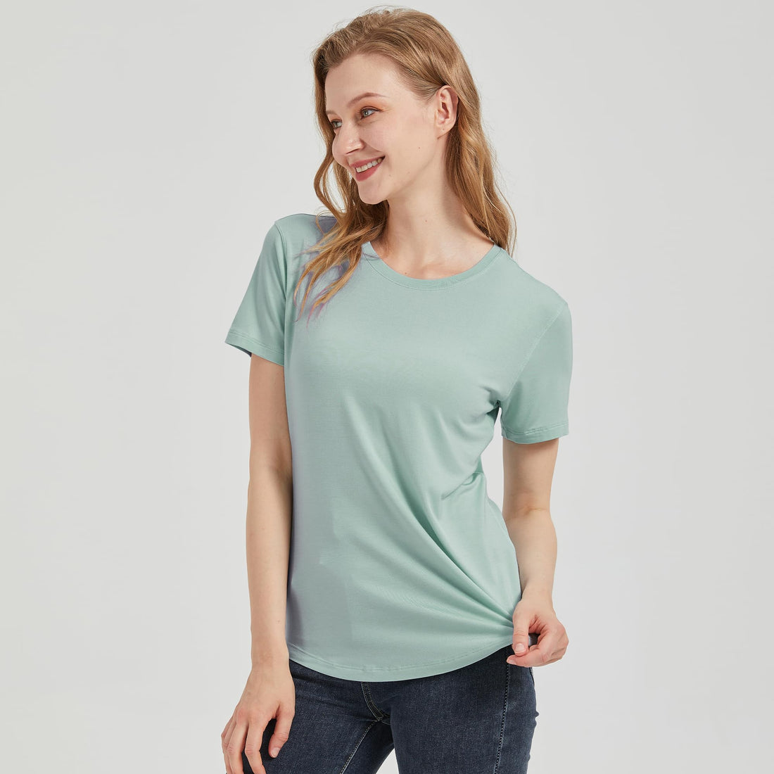 netdraw Women's Soft Bamboo Viscose T-Shirt, Curved Hem Crew Neck Short Sleeve Moisture Wicking Casual Sleep Pajama Tops