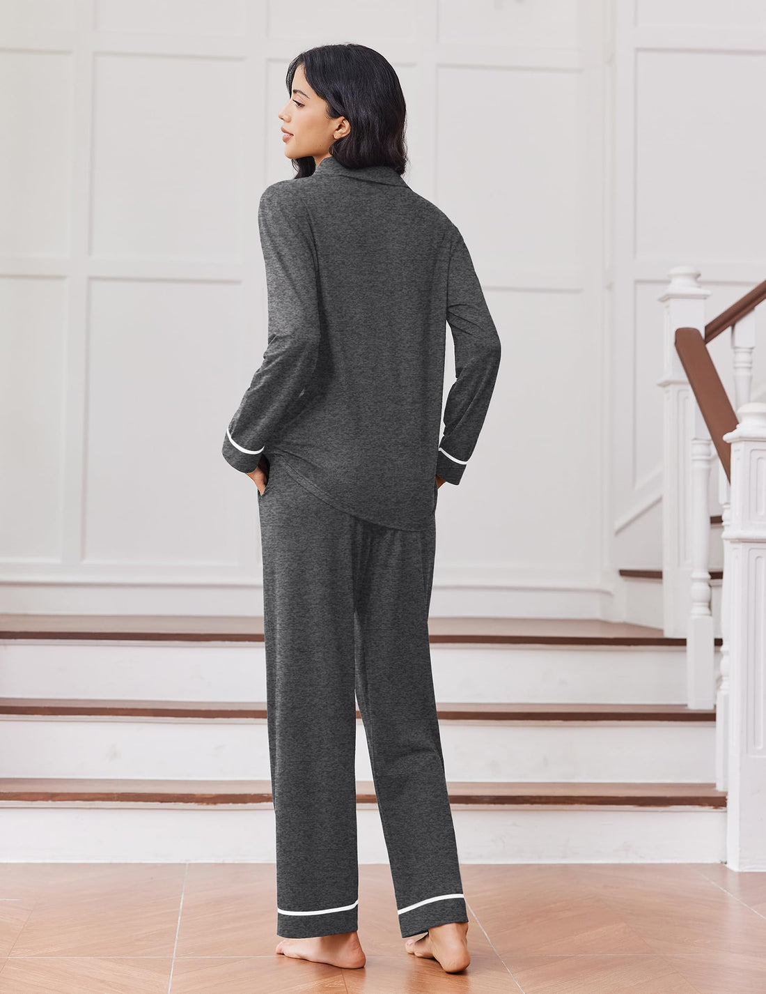 Ekouaer Womens Pajama Sets Long Sleeve Sleepwear Soft Button Down Pjs 2 Piece Loungewear witn Pants S-XXL