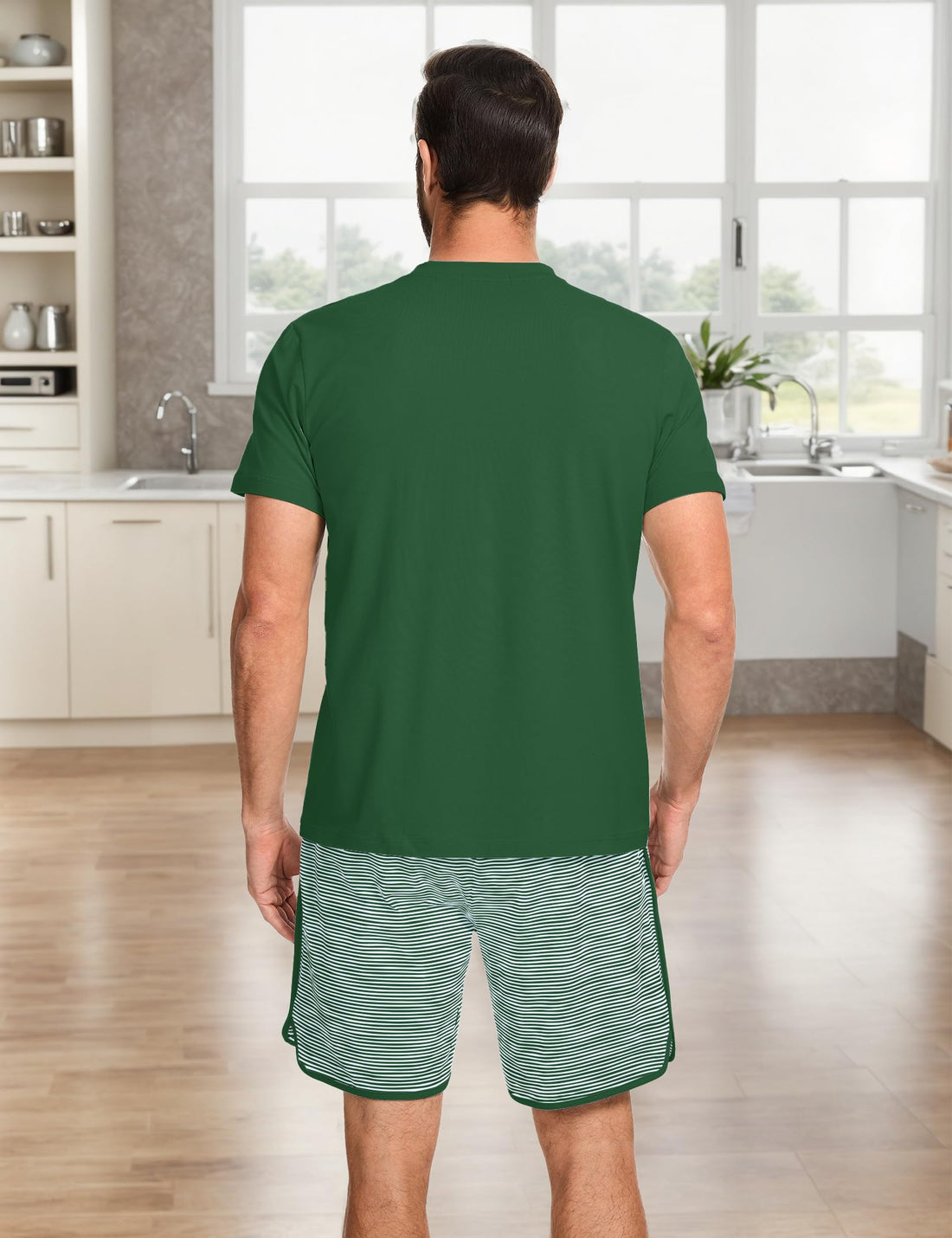 Mens Cotton Pajamas Set Stripe 2 Piece Lounge Set Pjs Summer Short Sleeve and Shorts Comfy Loungewear with Pockets WEBE CLOTHING