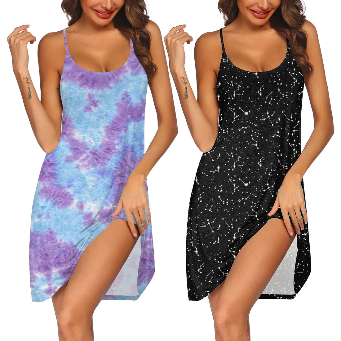 Ekouaer 2 Pack Nightgown for Womens Sleeveless Sleepwear Sleep Tank Chemise | Racerback Sleep Dress Sexy Nighties Ladies Night Dress Soft Pajama Dress Cami Nightgown with Adjustable Spaghetti Straps WEBE CLOTHING