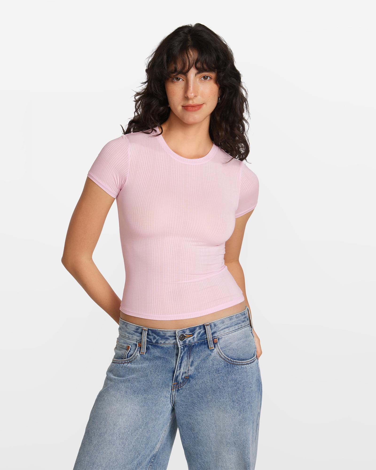 Natrelax Short Sleeve Going Out Tops for Women Modal Ribbed T Shirt Crewneck Summer Basic Slim Fit Sleep Tee WEBE CLOTHING