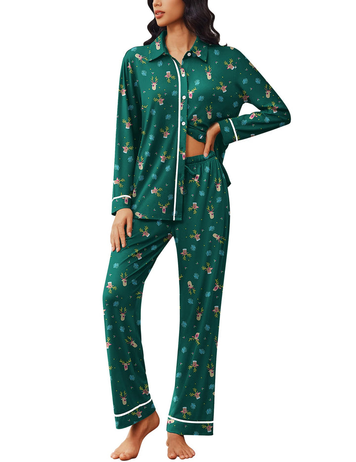 Ekouaer Womens Pajama Sets Long Sleeve Sleepwear Soft Button Down Pjs 2 Piece Loungewear witn Pants S-XXL