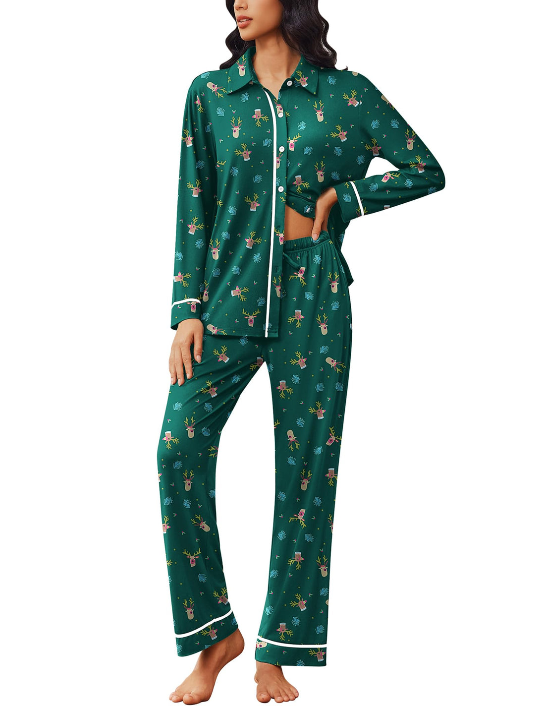 Ekouaer Womens Pajama Sets Long Sleeve Sleepwear Soft Button Down Pjs 2 Piece Loungewear witn Pants S-XXL