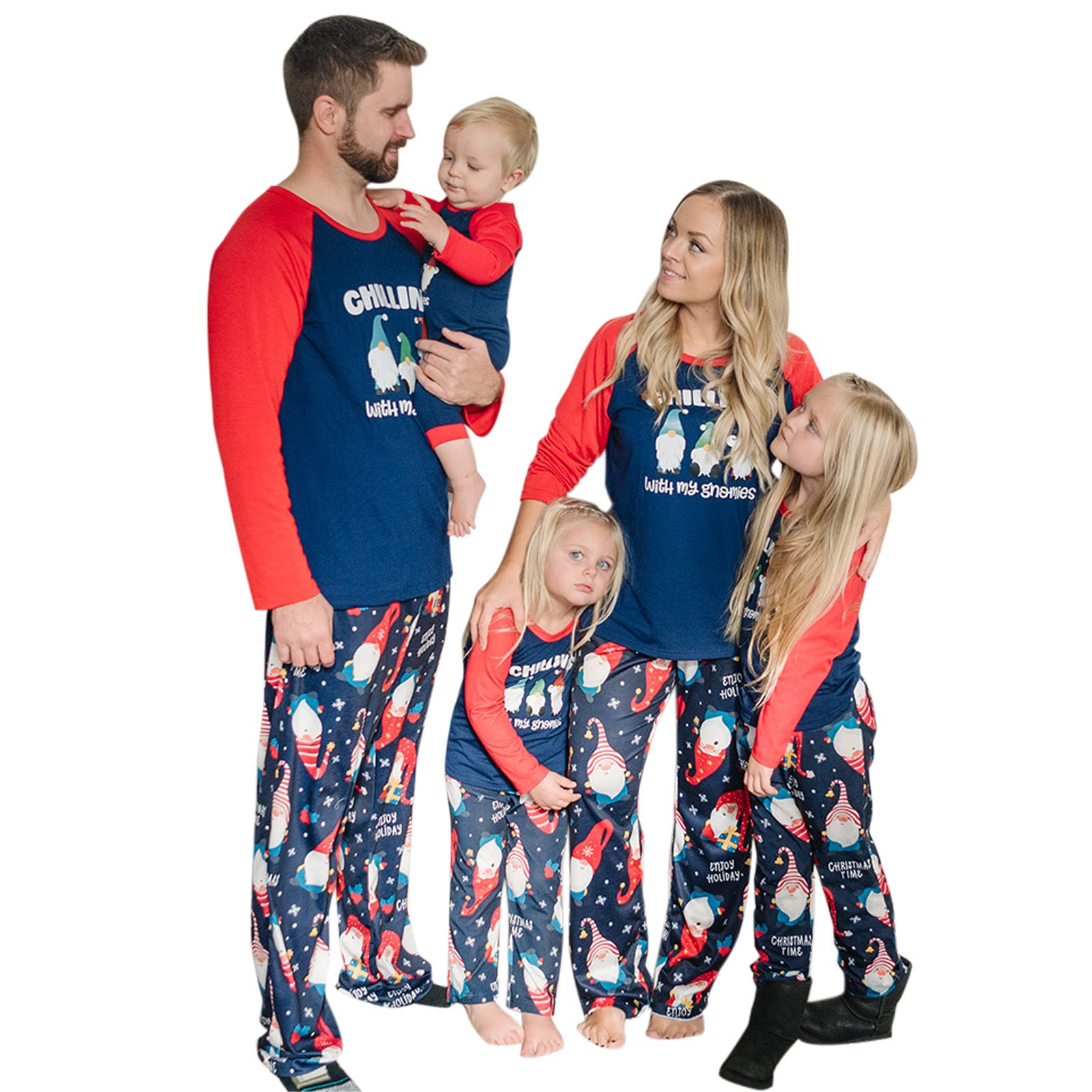 IFFEI Matching Family Pajamas Sets Christmas PJ's Letter Print Top and Plaid Bottom Sleepwear Jammies with Pockets