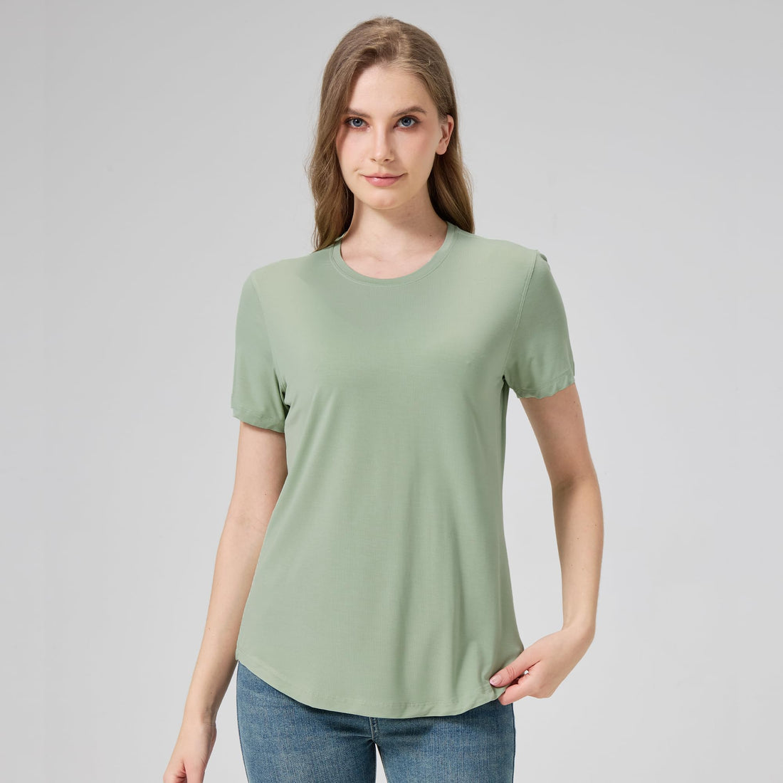 netdraw Women's Soft Bamboo Viscose T-Shirt, Curved Hem Crew Neck Short Sleeve Moisture Wicking Casual Sleep Pajama Tops