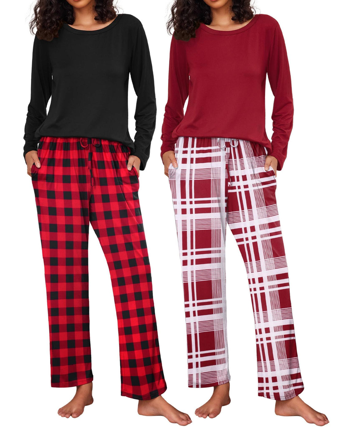 Ekouaer 2 Pack Womens Pajama Sets Long Sleeve Pjs Lounge Set Soft Comfy Sleepwear Winter Loungewear