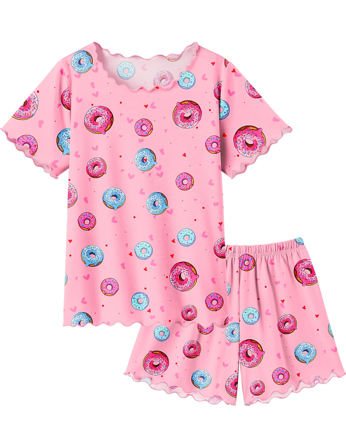 Arshiner Girls Pajama Set Short Sleeve Lounge Set Soft Shirring Summer Sleepwear Pj Sets
