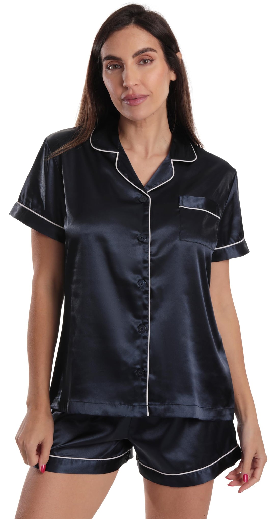 Just Love Women's Satin Pajama Set, Short Sleeve Button Down Top with Notch Collar and Matching Shorts
