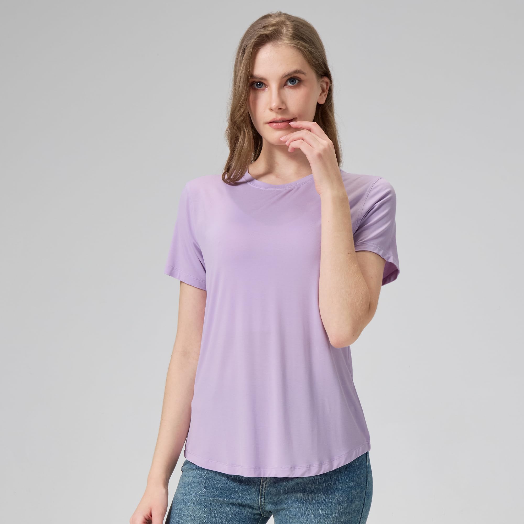 netdraw Women's Soft Bamboo Viscose T-Shirt, Curved Hem Crew Neck Short Sleeve Moisture Wicking Casual Sleep Pajama Tops