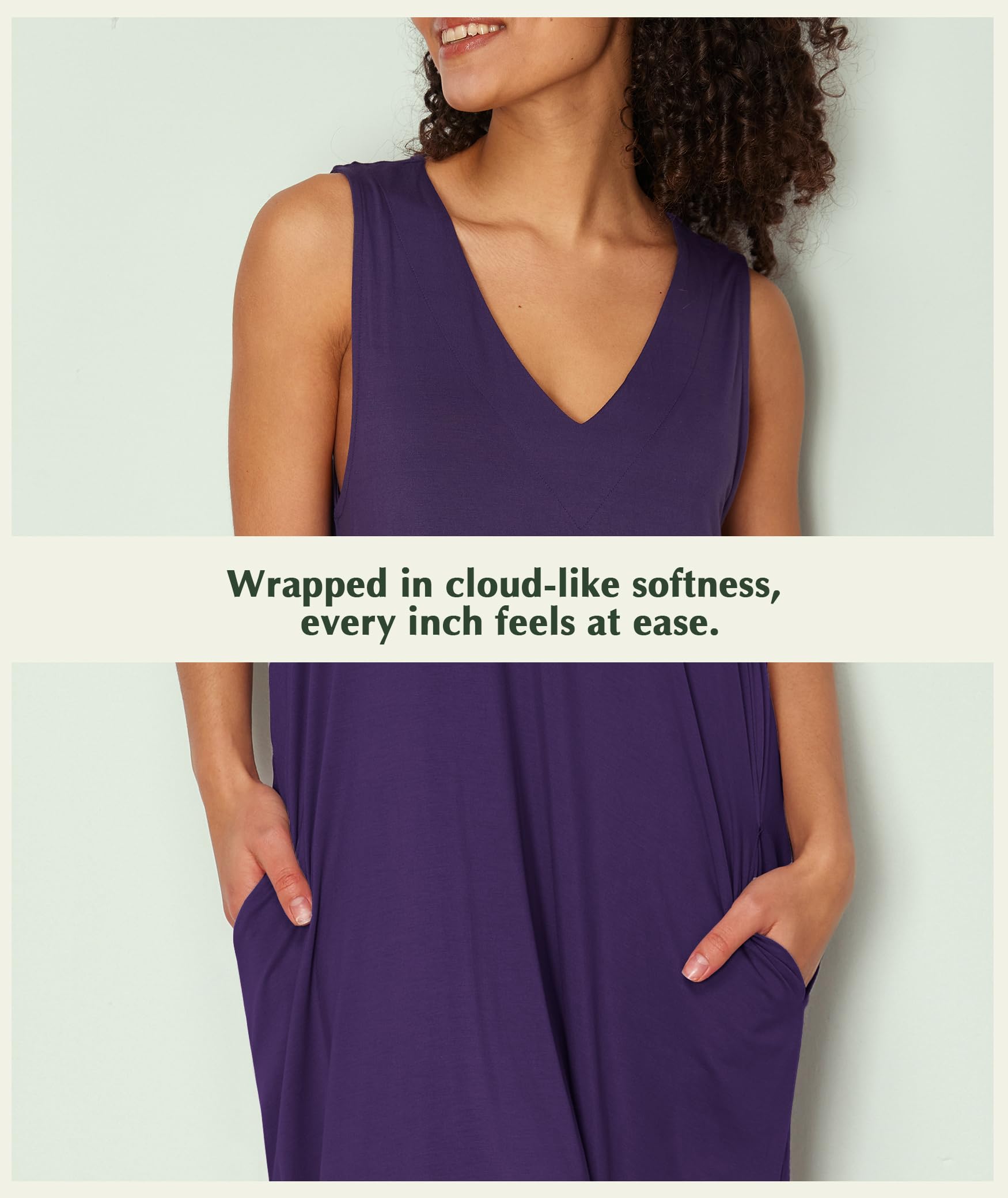 GYS Bamboo Viscose Women's Nightgowns V Neck Sleeveless Tank Pajama Dress for Women WEBE CLOTHING