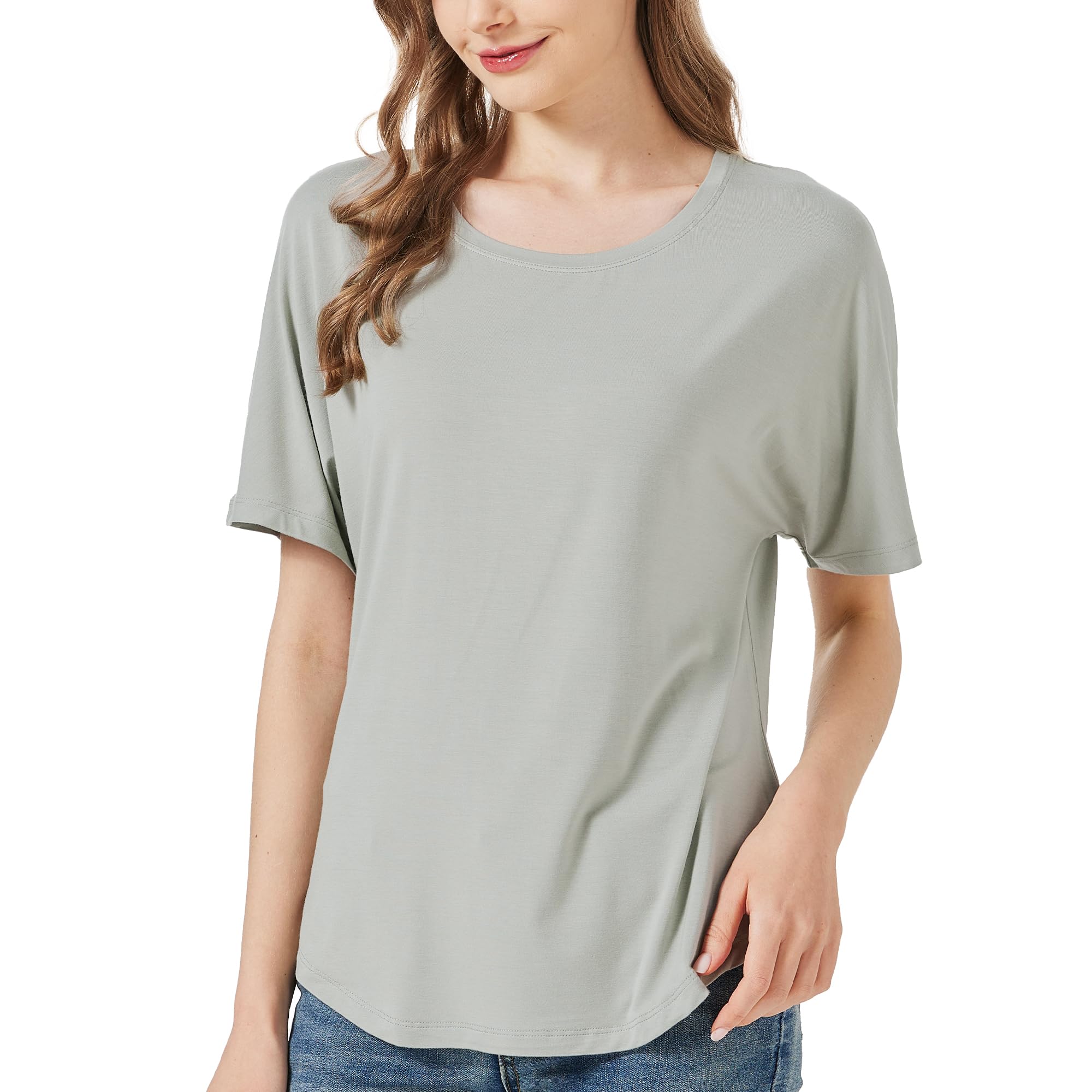 netdraw Women's Ultra Soft Bamboo Viscose Dolman Top Loose Fit Trendy Casual Lounge Short Sleeve Pajama Batwing T-Shirt