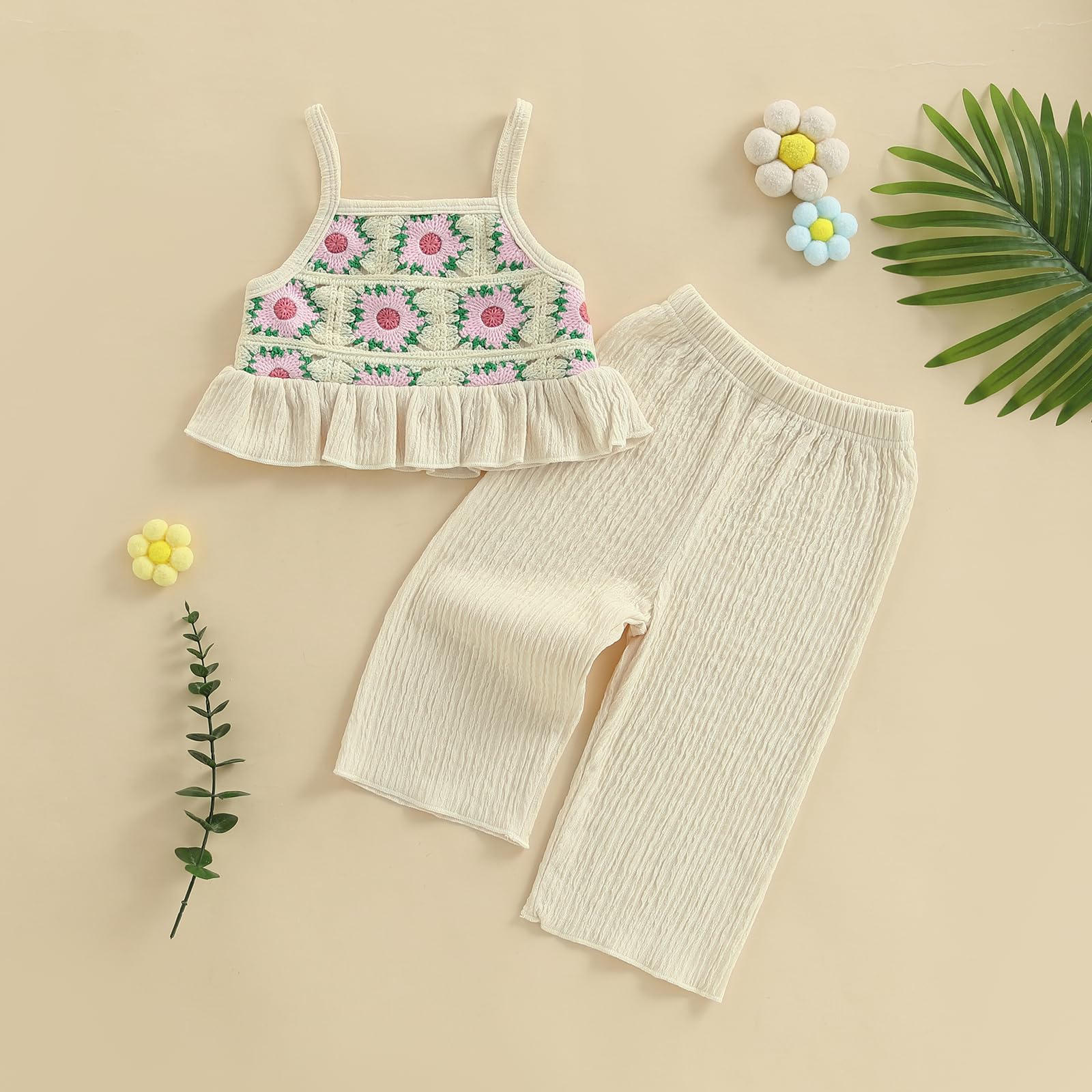 Baby Girl Outfits Crocheted Ruffled Camisole And Elastic Pants Set 6 12 18 24 Months 2 3 4 T WEBE CLOTHING