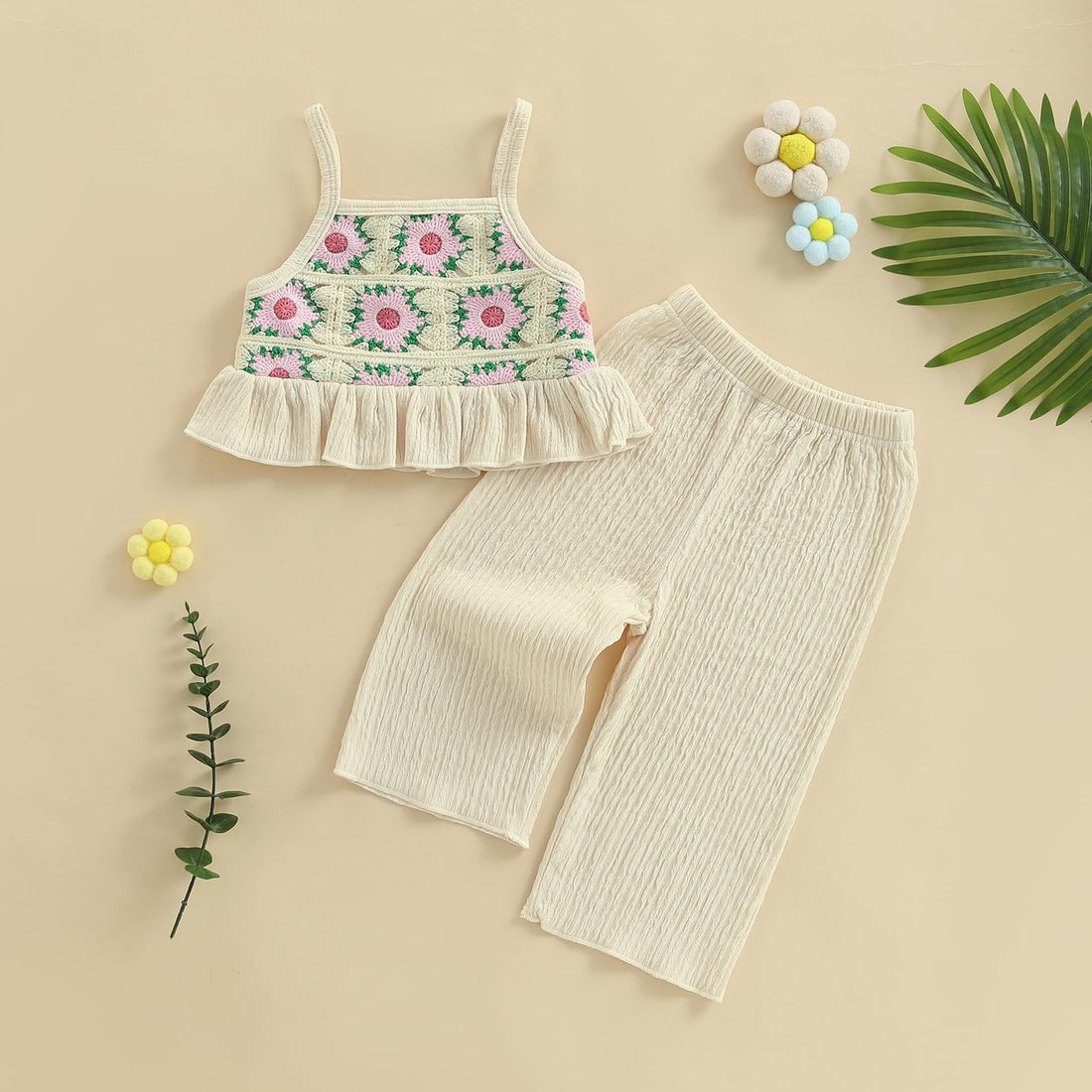 Baby Girl Outfits Crocheted Ruffled Camisole And Elastic Pants Set 6 12 18 24 Months 2 3 4 T WEBE CLOTHING