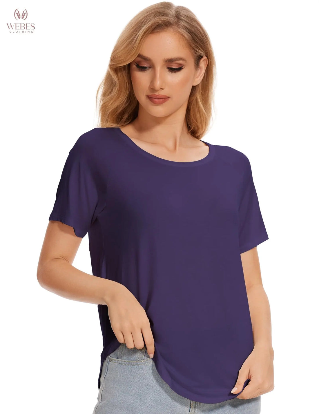 GYS Womens Pajama Tops Short Sleeve Shirts Summer Comfy Crew Neck Sleep T-Shirt