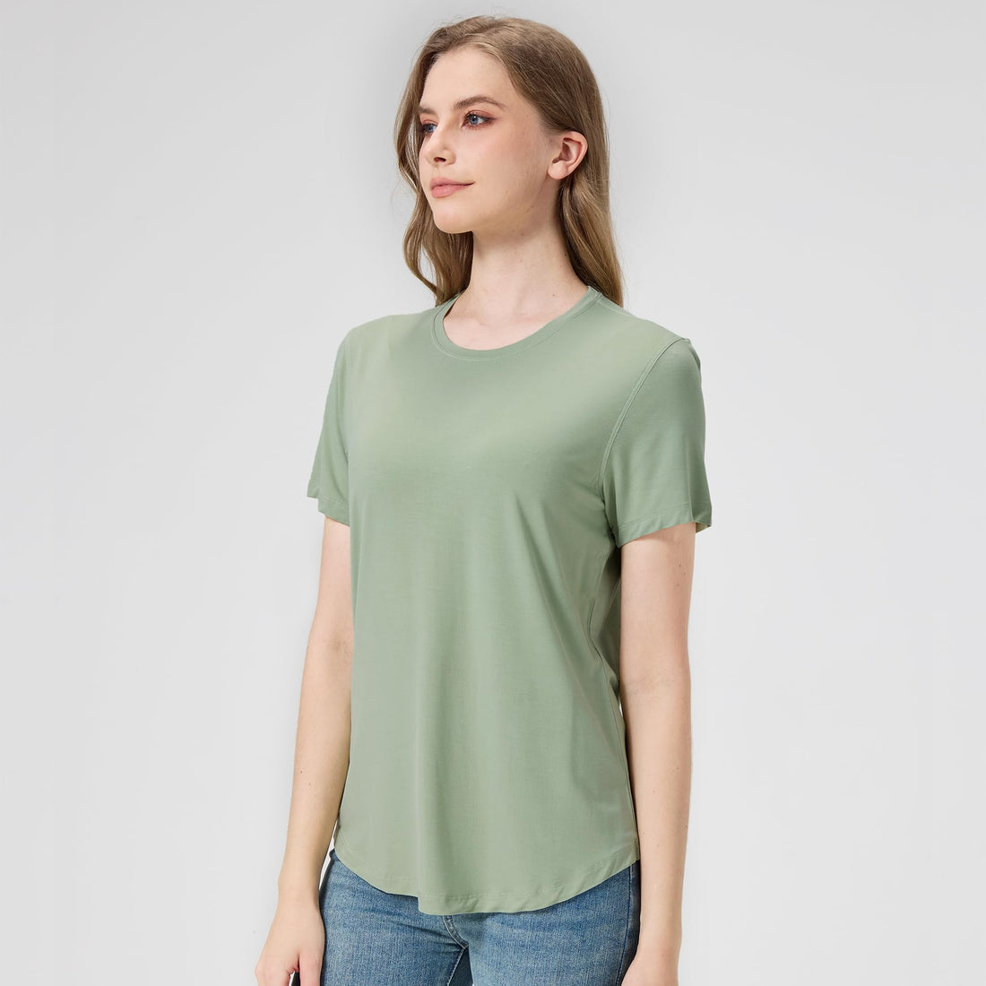netdraw Women's Soft Bamboo Viscose T-Shirt, Curved Hem Crew Neck Short Sleeve Moisture Wicking Casual Sleep Pajama Tops