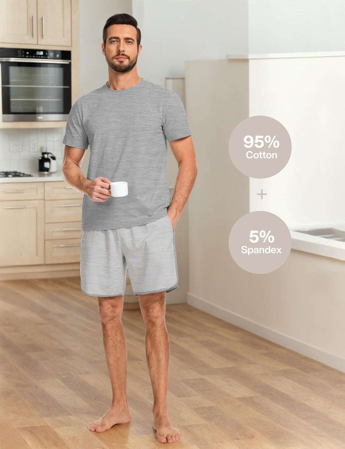 Mens Cotton Pajamas Set Stripe 2 Piece Lounge Set Pjs Summer Short Sleeve and Shorts Comfy Loungewear with Pockets WEBE CLOTHING