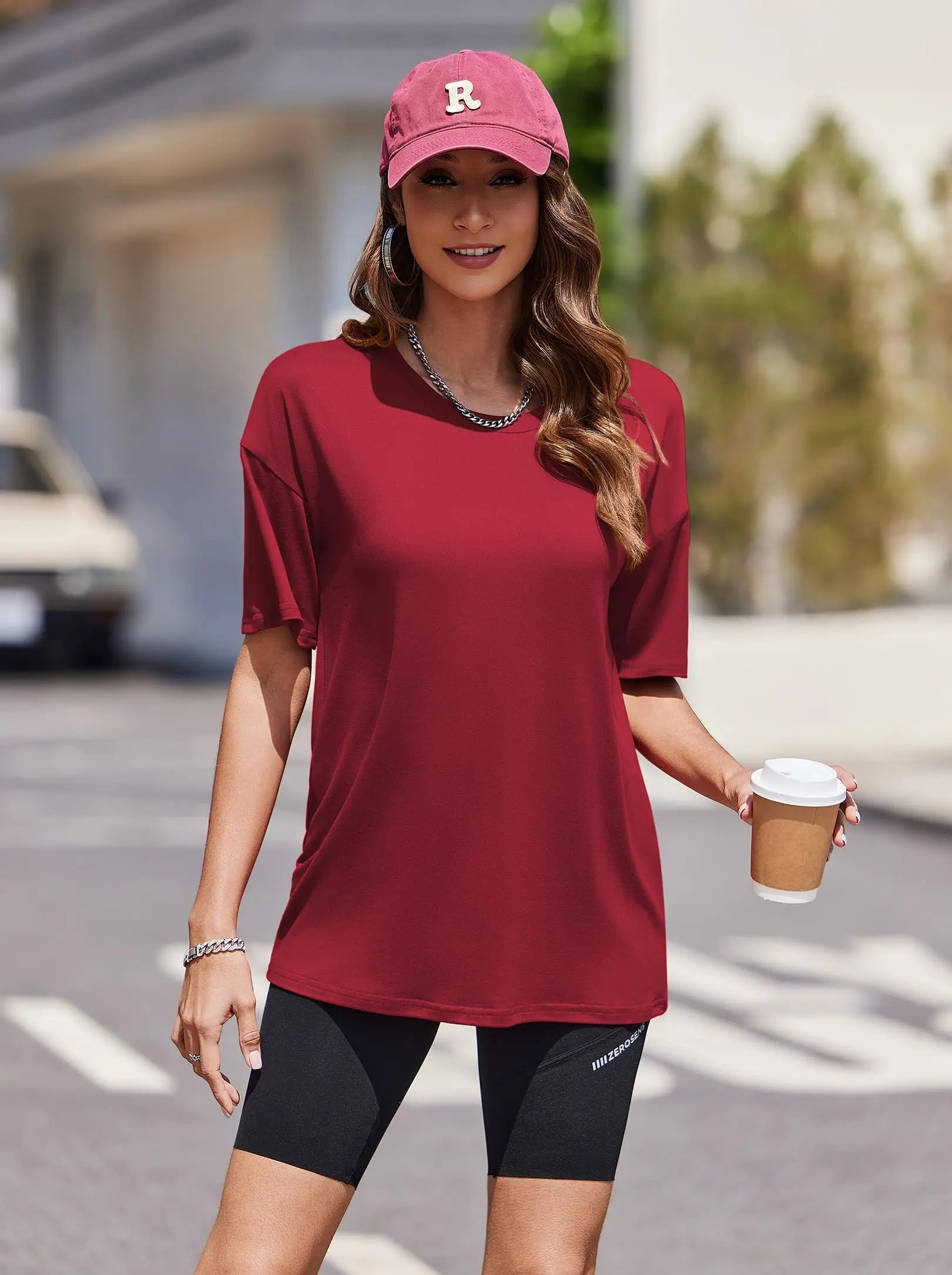 Ekouaer 2 Pack Womens Tops Short Sleeve Oversized T Shirts Summer Spring Tops 2025 Basic Casual Tee Top S-XXL