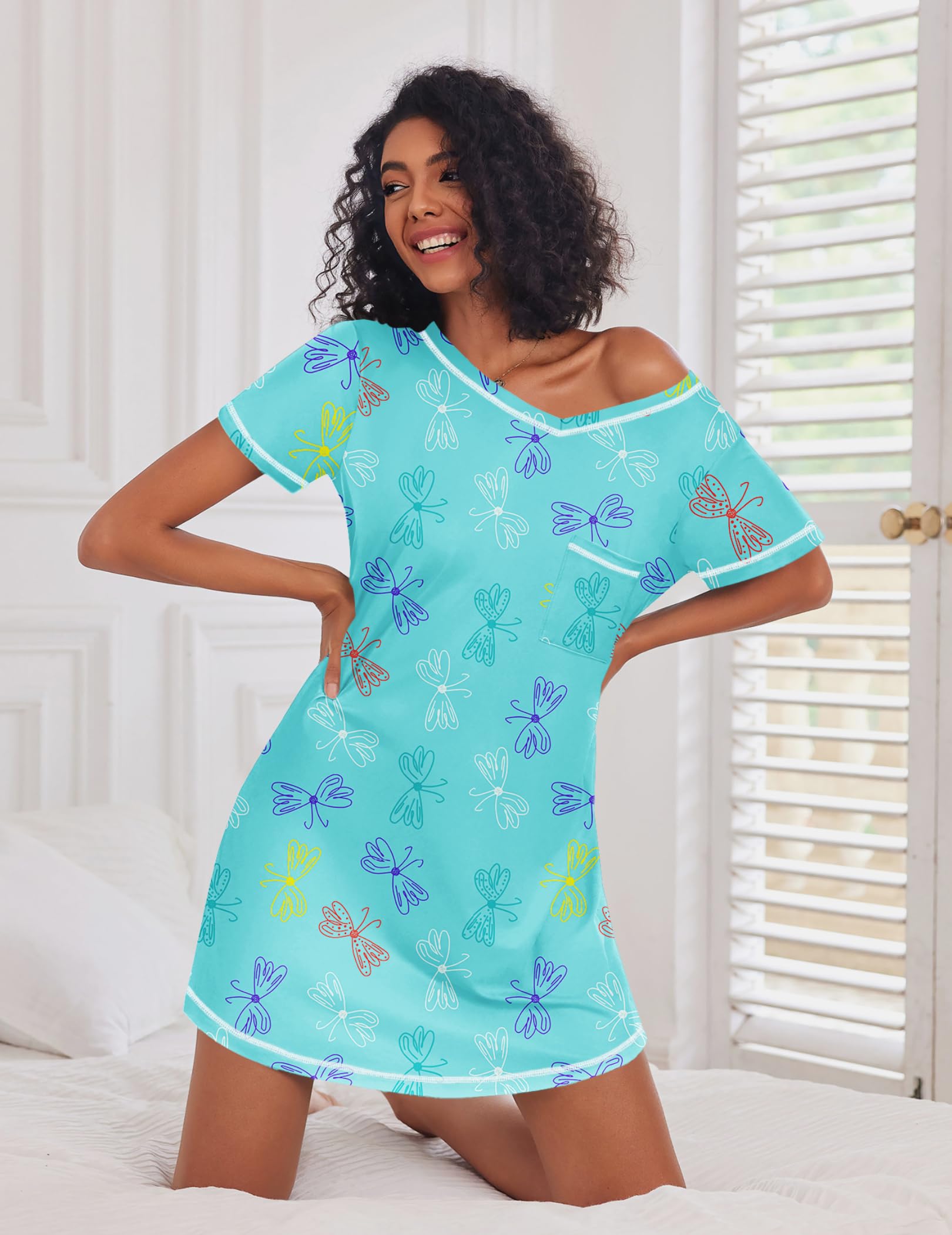 Ekouaer 3 Pack Nightgowns for Women Short Sleeve Sleep Shirts T Shirt Night Gown V Neck Nightshirts Soft Sleepwear Dress