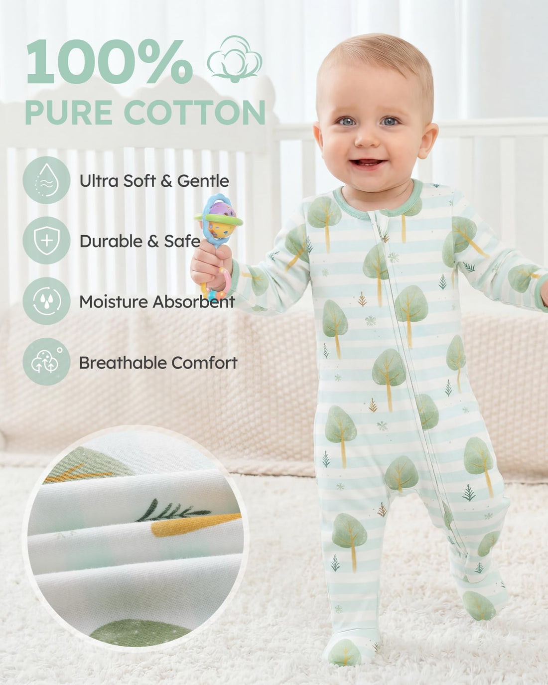 Baby Sleepers 3Pcs 100% Cotton Pajamas for Newborn 0-3 3-6 6-9 Months Boys Girls Clothes Sleep 'N Play Footed PJs