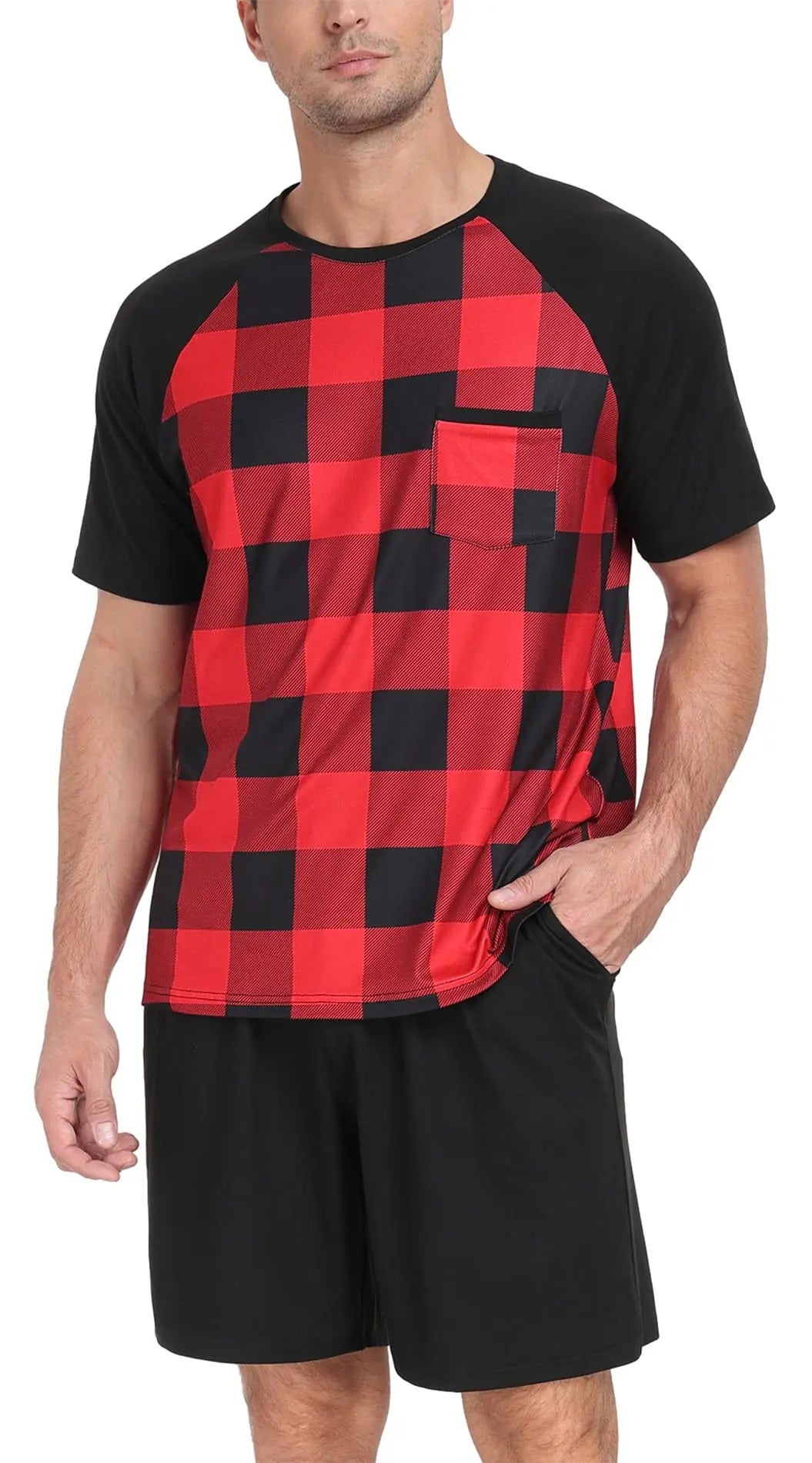 PrinStory Mens Pajama Sets Summer Pjs Sleepwear Nightwear Lightweight Quick Dry Soft Short Sleeve Sleep Set With Pocket S-4XL WEBE CLOTHING