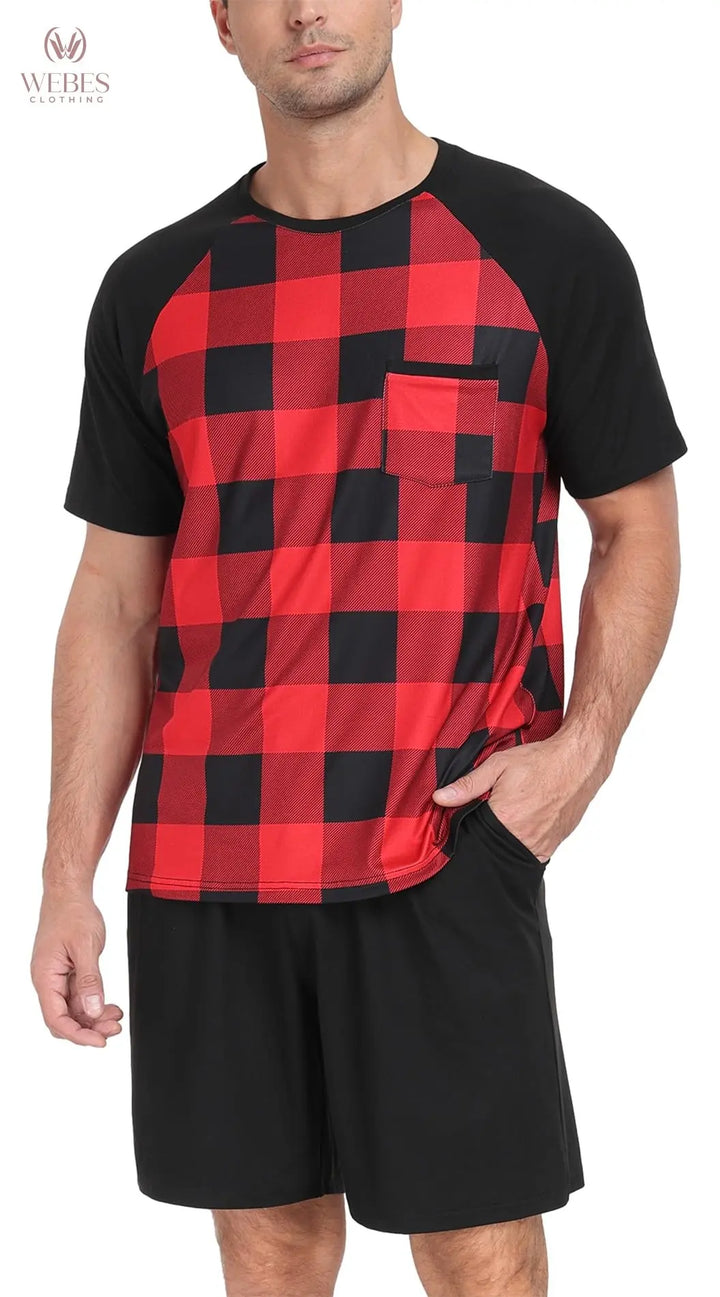 PrinStory Mens Pajama Sets Summer Pjs Sleepwear Nightwear Lightweight Quick Dry Soft Short Sleeve Sleep Set With Pocket S-4XL WEBE CLOTHING