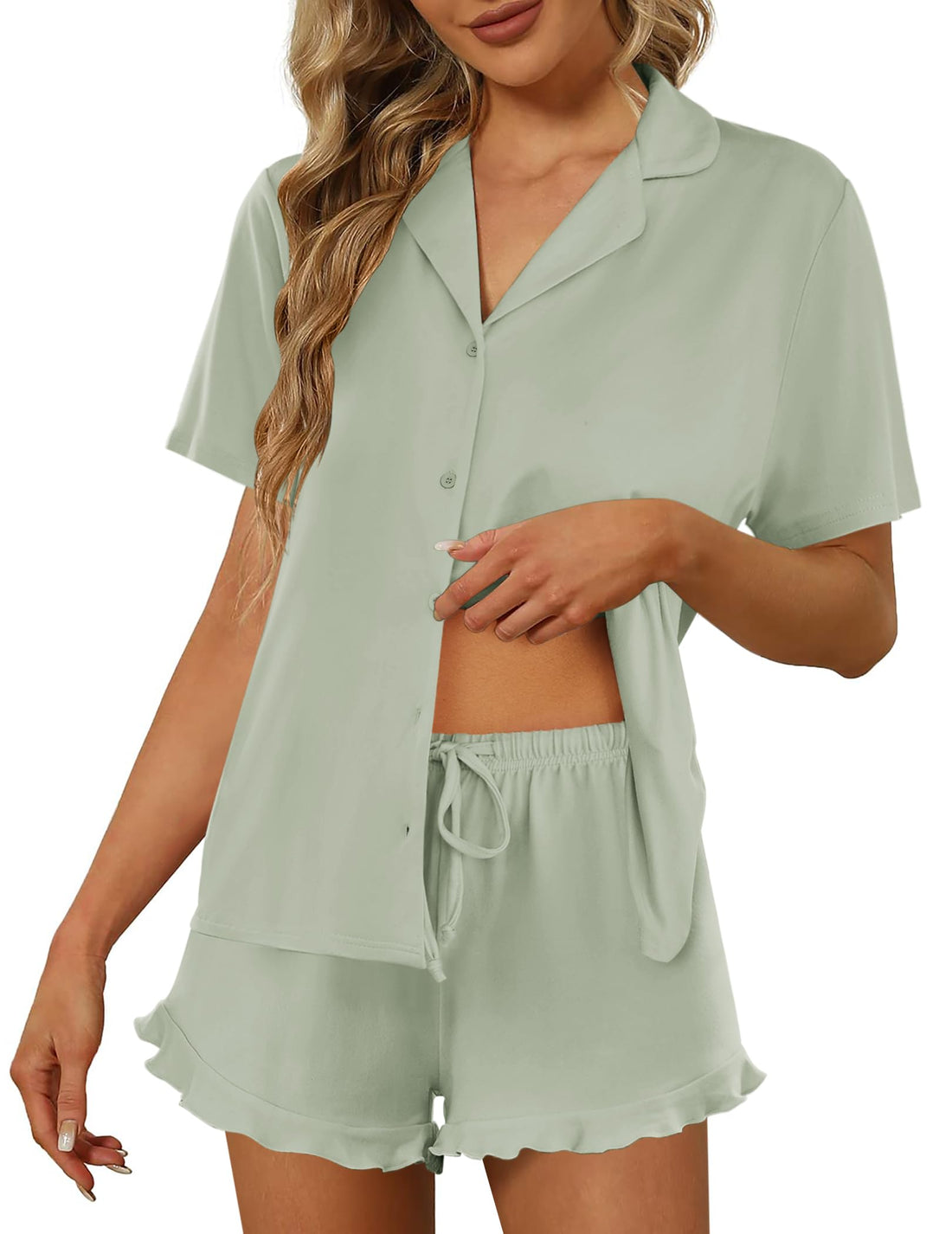 Ekouaer Pajamas Set for Women Short Sleeve Sleepwear Button Down Pjs Lounge Sets Soft Nightwear