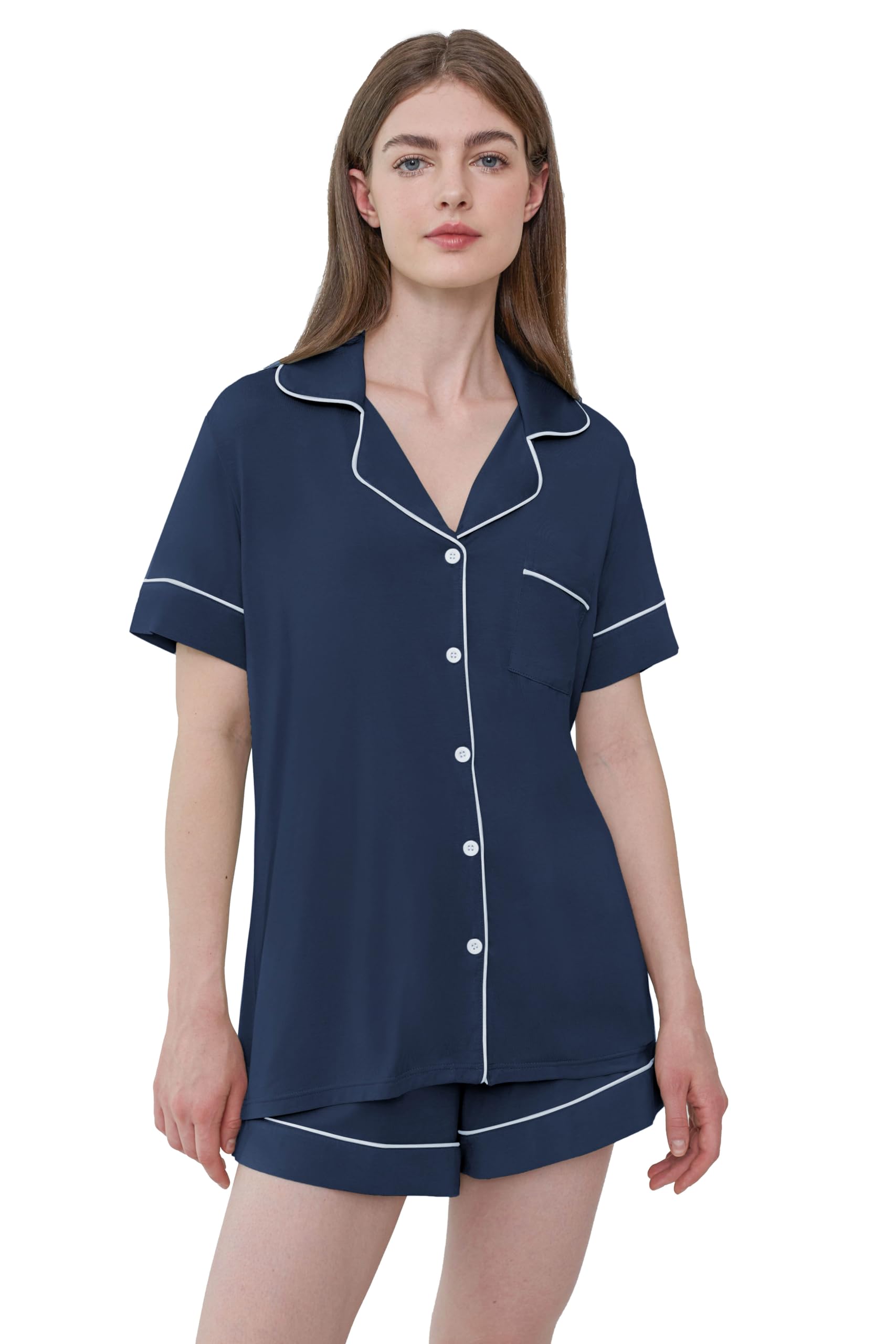 Joyaria Women's Cooling Bamboo Viscose Pajamas Shorts Set Button Front | Moisture Wicking, Cool & Lightweight, Breathable PJs for Night Sweats