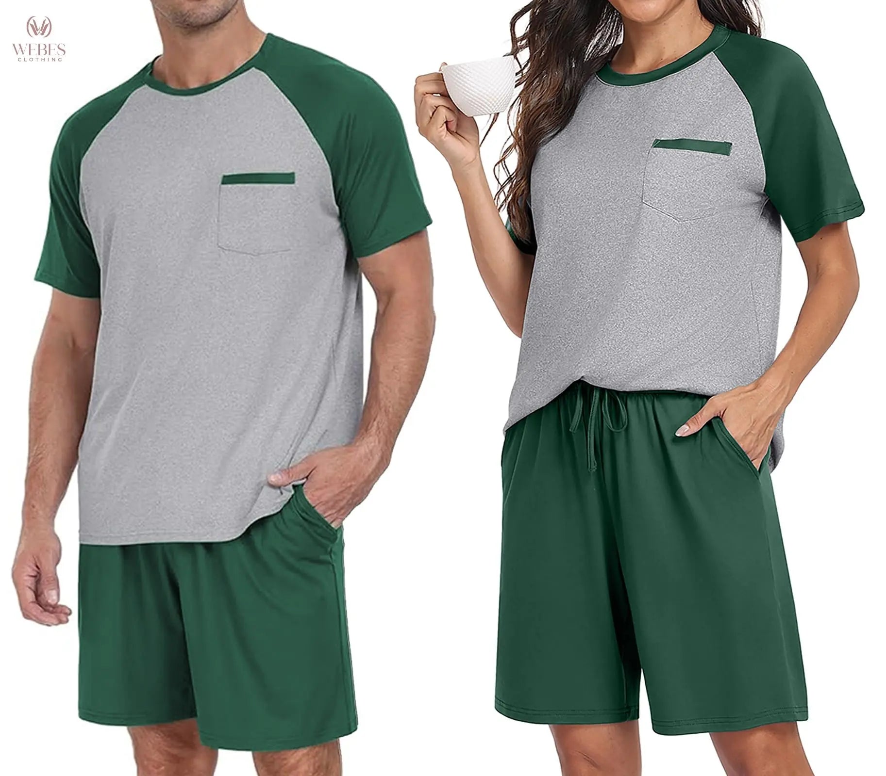 PrinStory Mens Pajama Sets Summer Pjs Sleepwear Nightwear Lightweight Quick Dry Soft Short Sleeve Sleep Set With Pocket S-4XL WEBE CLOTHING