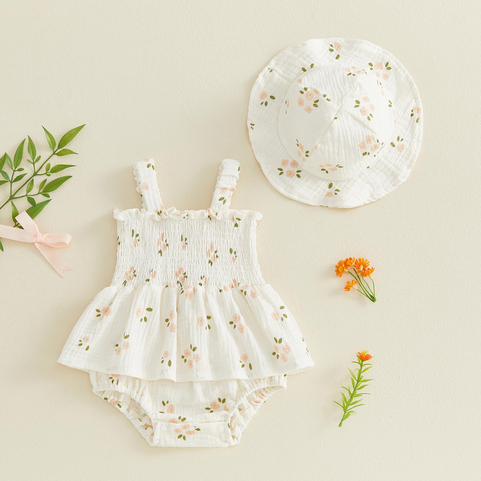 Mubineo Baby Girl Clothes Summer Dress Cotton Linen Romper Sleeveless Smocked Rompers Sun Dress Hat Skirt Boho Outfits WEBE CLOTHING