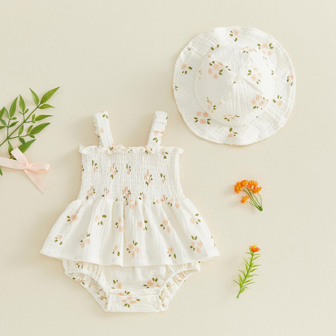 Mubineo Baby Girl Clothes Summer Dress Cotton Linen Romper Sleeveless Smocked Rompers Sun Dress Hat Skirt Boho Outfits WEBE CLOTHING