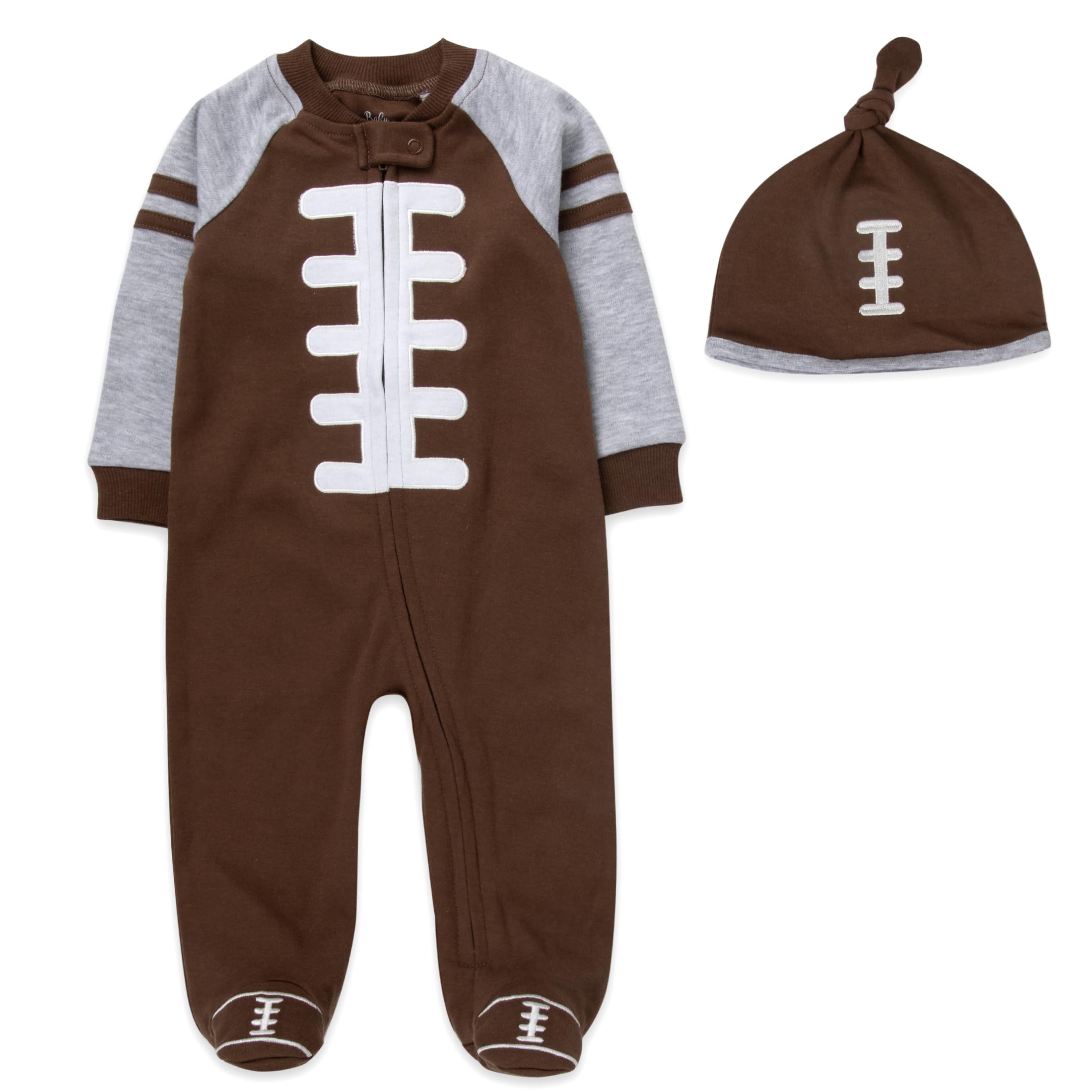 Baby Footie Bodysuit Headband or Hat 2 Piece Set – Christmas Thanksgiving Zip-Up Outfit,Holiday Pajamas for Infants
