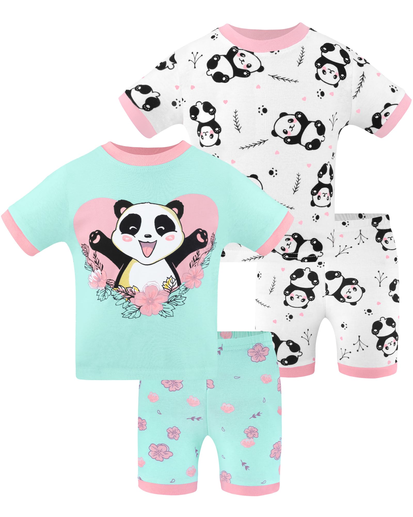 DAUGHTER QUEEN Girls Summer Pajamas Set 4 Pieces 100% Cotton Sleepwear Size 18 Months-12 Years
