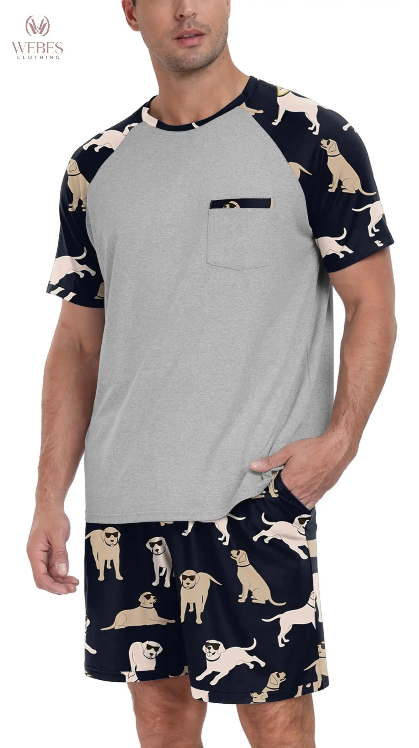 PrinStory Mens Pajama Sets Summer Pjs Sleepwear Nightwear Lightweight Quick Dry Soft Short Sleeve Sleep Set With Pocket S-4XL WEBE CLOTHING