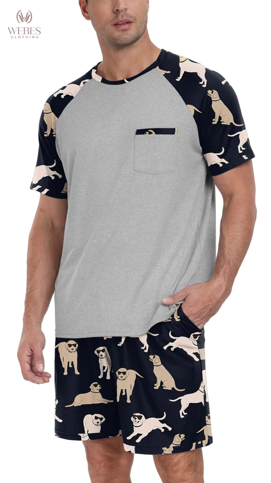 PrinStory Mens Pajama Sets Summer Pjs Sleepwear Nightwear Lightweight Quick Dry Soft Short Sleeve Sleep Set With Pocket S-4XL WEBE CLOTHING