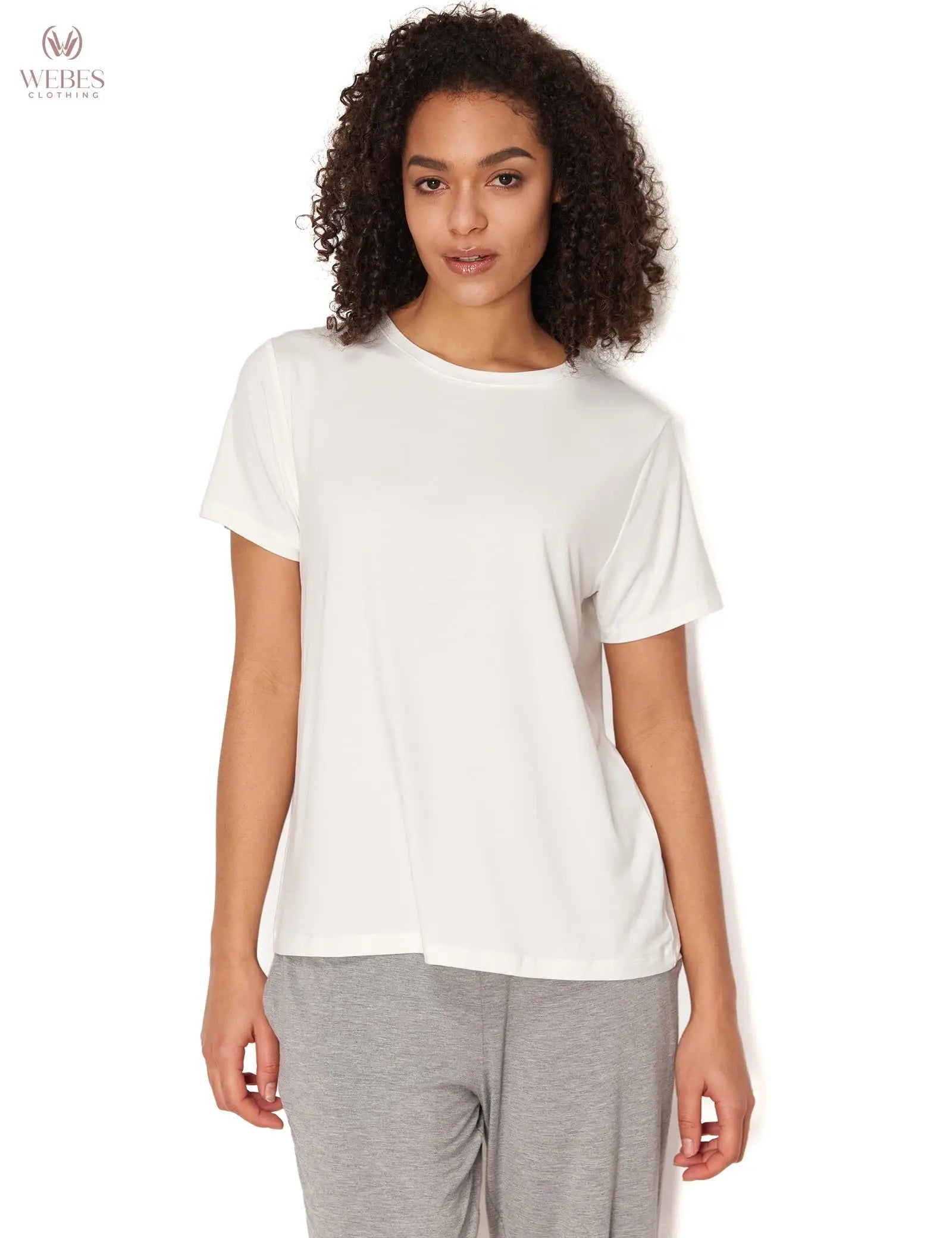 GYS Women's Pajama Tops Bamboo-derived Viscose Soft Comfy Short Sleeve Basic Lounge Tops